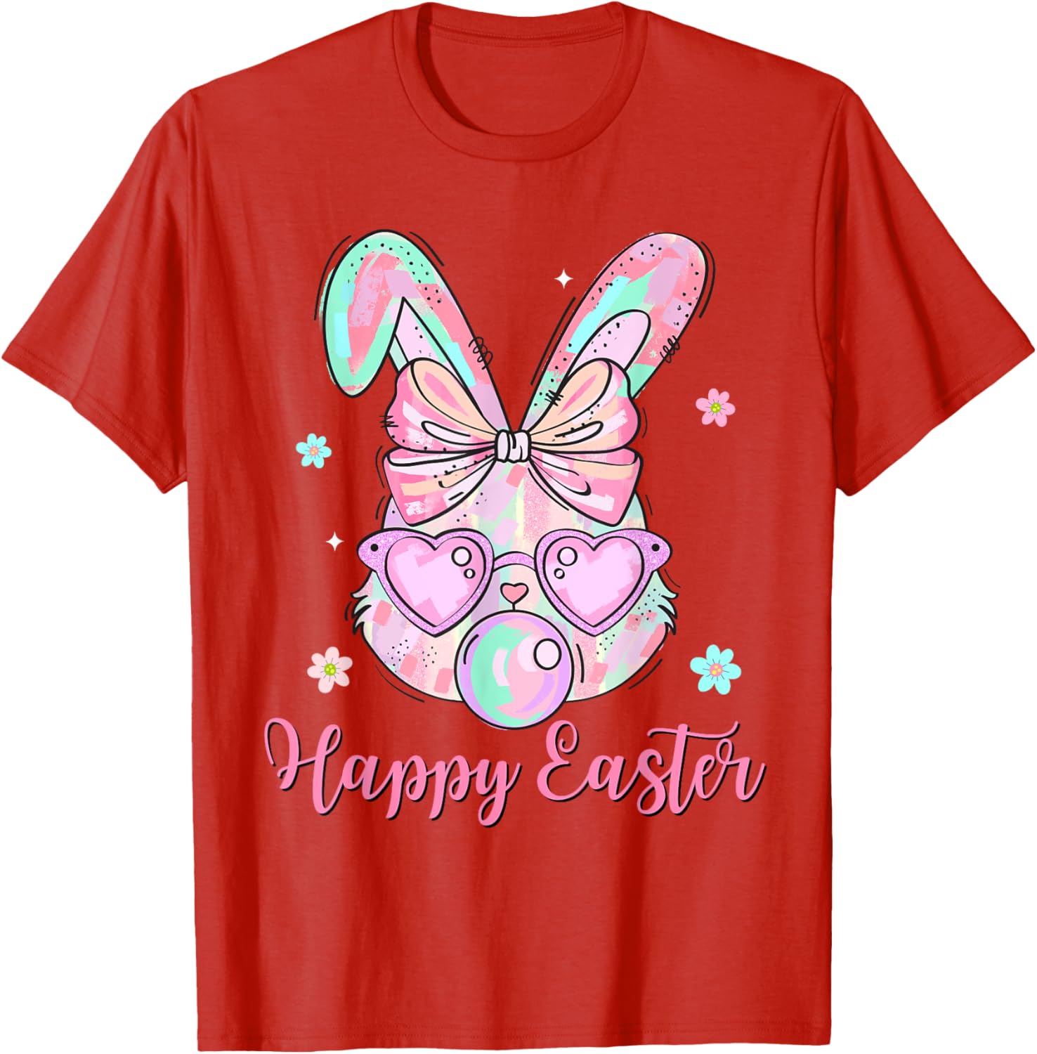 Bunny Rabbit Face Coquette Bow Easter Day Bubblegum Kid Girl T-Shirt