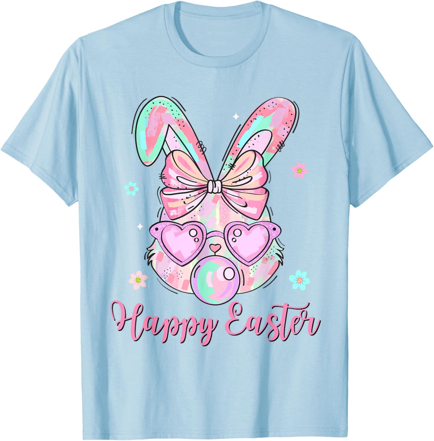 Bunny Rabbit Face Coquette Bow Easter Day Bubblegum Kid Girl T-Shirt