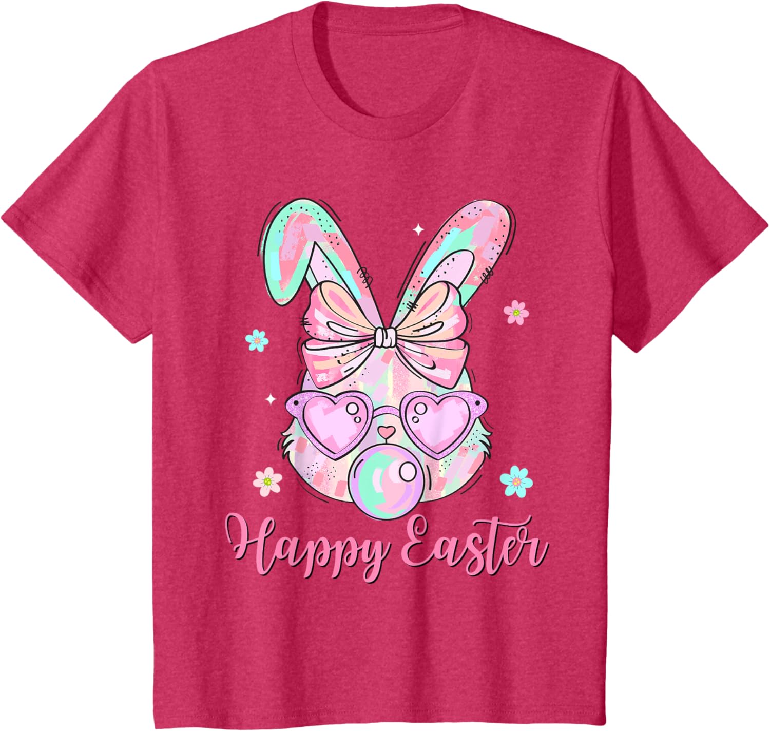 Bunny Rabbit Face Coquette Bow Easter Day Bubblegum Kid Girl T-Shirt