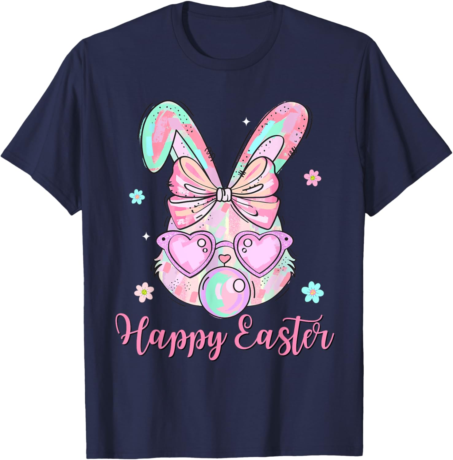 Bunny Rabbit Face Coquette Bow Easter Day Bubblegum Kid Girl T-Shirt