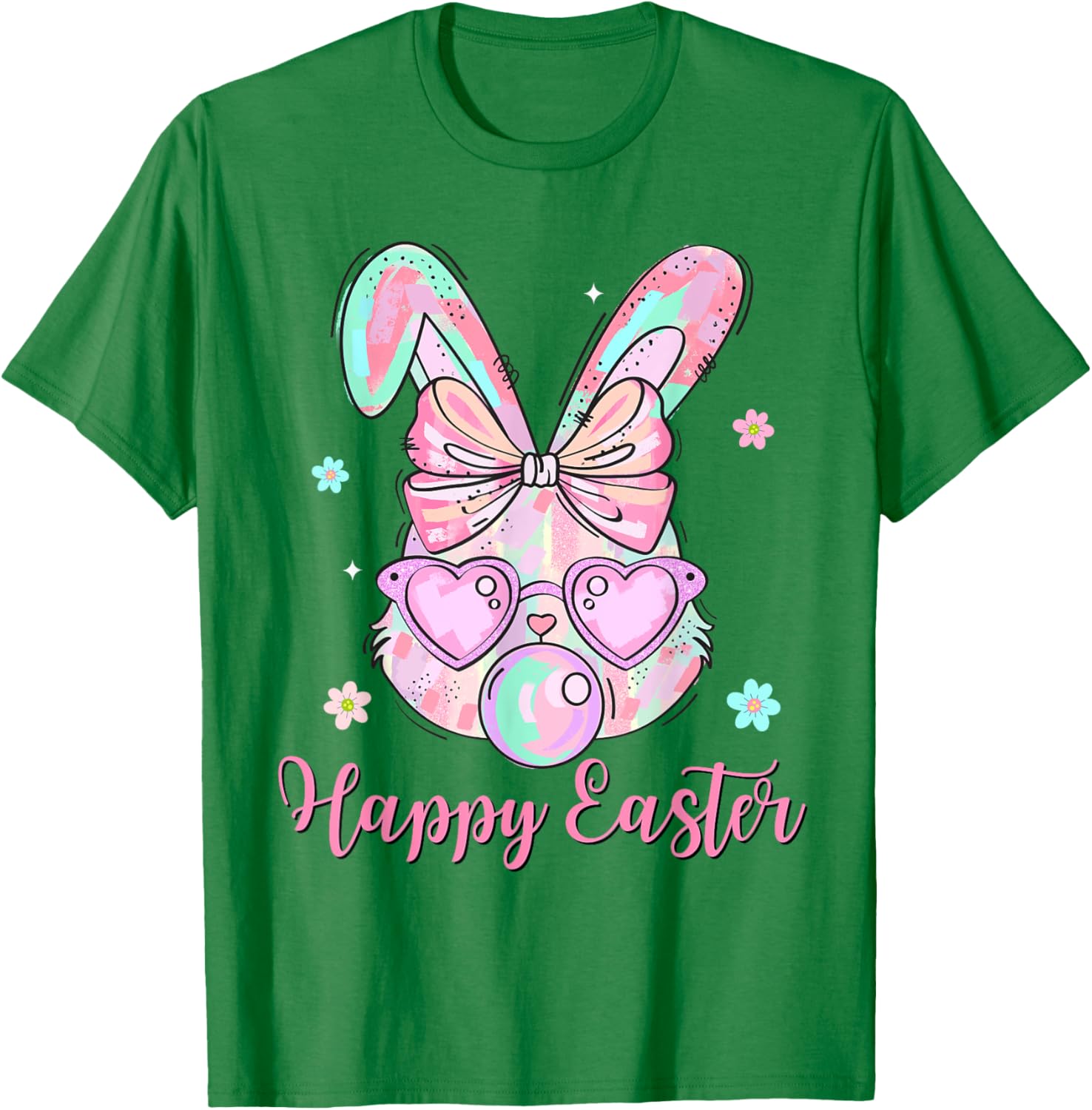 Bunny Rabbit Face Coquette Bow Easter Day Bubblegum Kid Girl T-Shirt