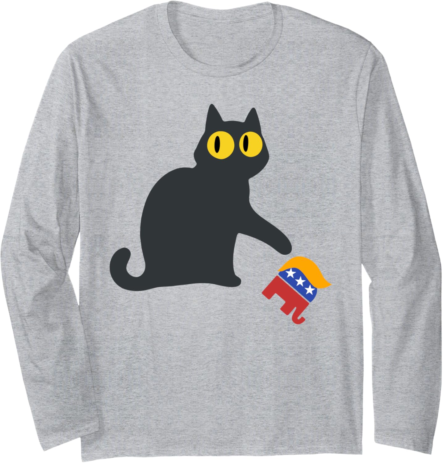 Cat For Kamala Harris Funny Black Cat Pushing Trump Elephant Long Sleeve T-Shirt