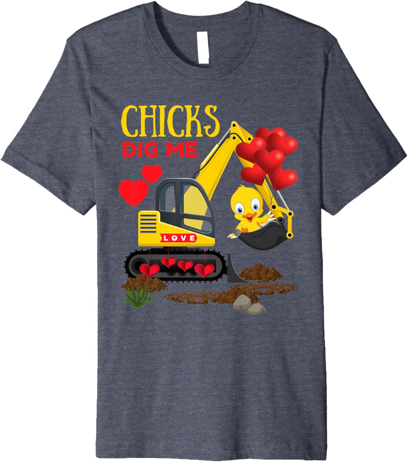 Chicks Dig Me Cute Toddler Kids Boys Valentine's Excavator Premium T-Shirt