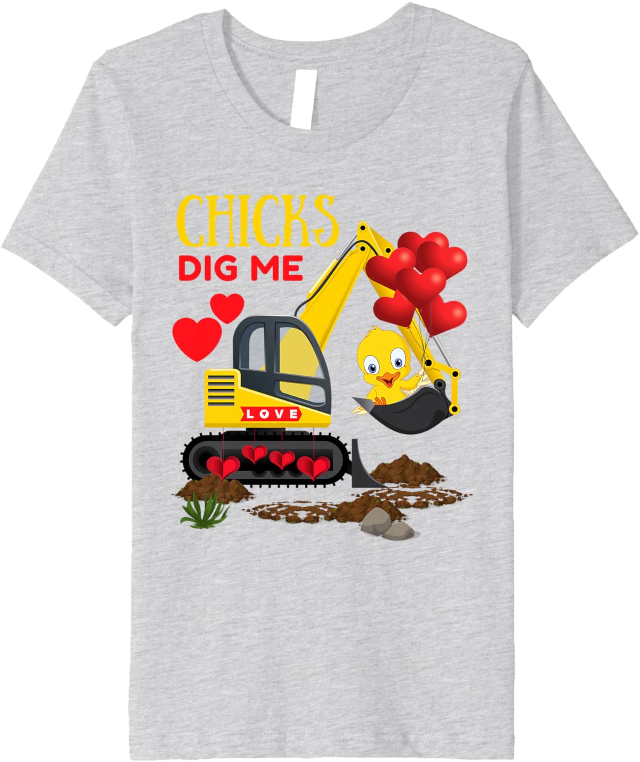 Chicks Dig Me Cute Toddler Kids Boys Valentine's Excavator Premium T-Shirt