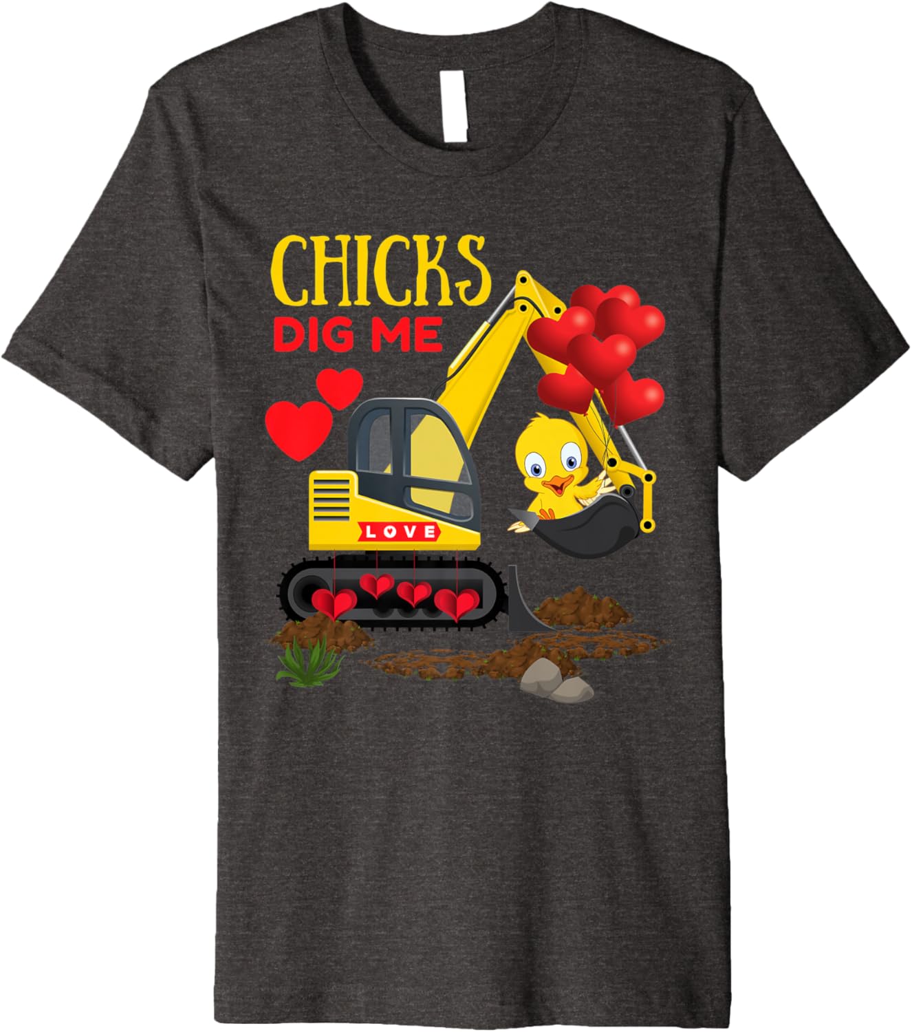 Chicks Dig Me Cute Toddler Kids Boys Valentine's Excavator Premium T-Shirt