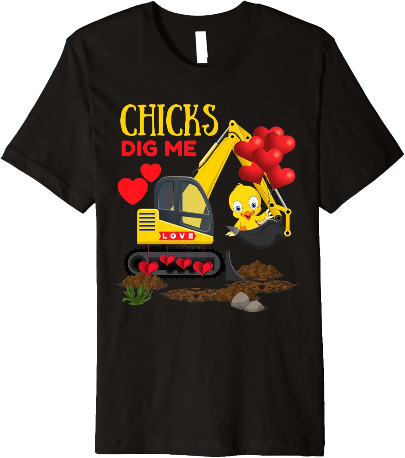 Chicks Dig Me Cute Toddler Kids Boys Valentine's Excavator Premium T-Shirt