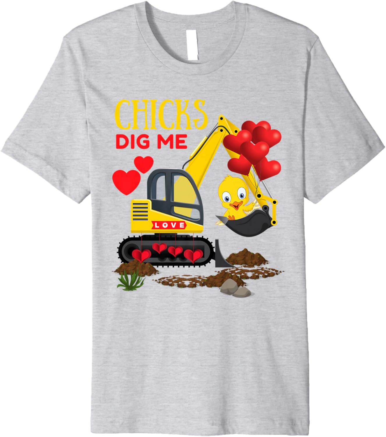 Chicks Dig Me Cute Toddler Kids Boys Valentine's Excavator Premium T-Shirt