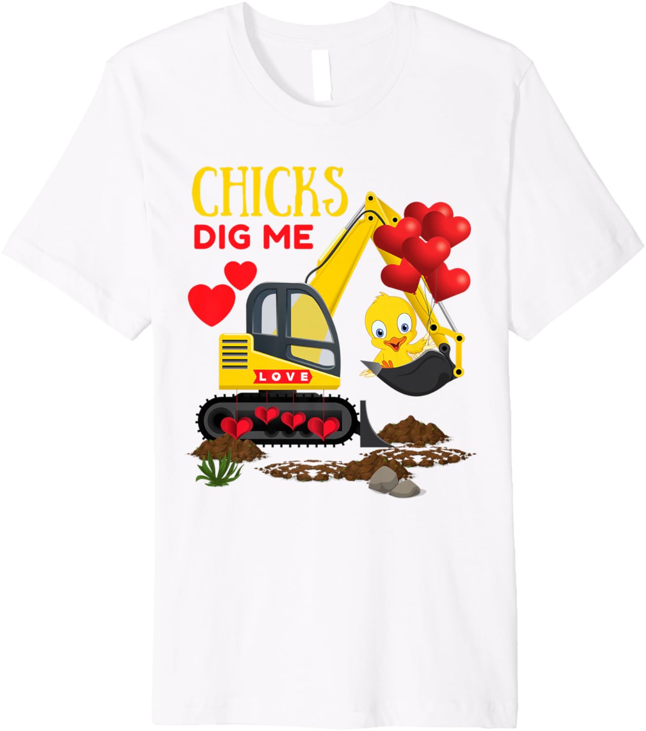 Chicks Dig Me Cute Toddler Kids Boys Valentine's Excavator Premium T-Shirt