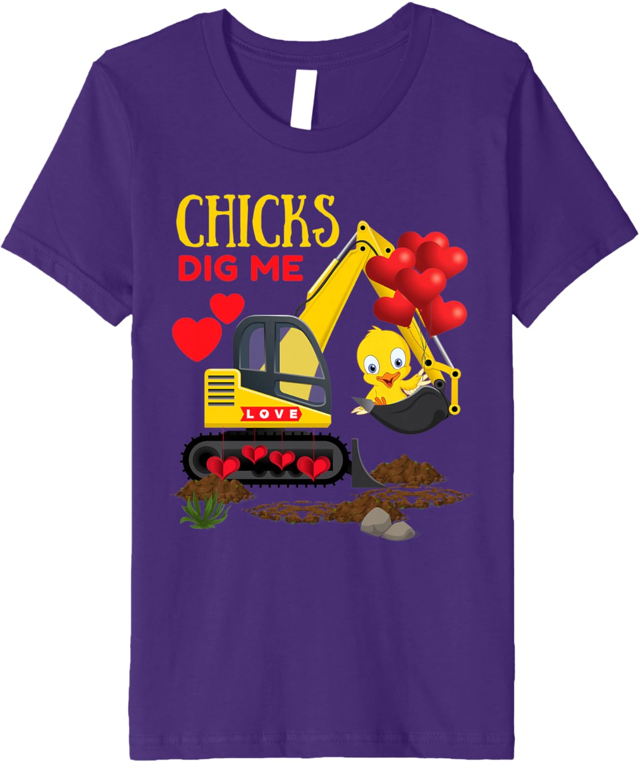 Chicks Dig Me Cute Toddler Kids Boys Valentine's Excavator Premium T-Shirt