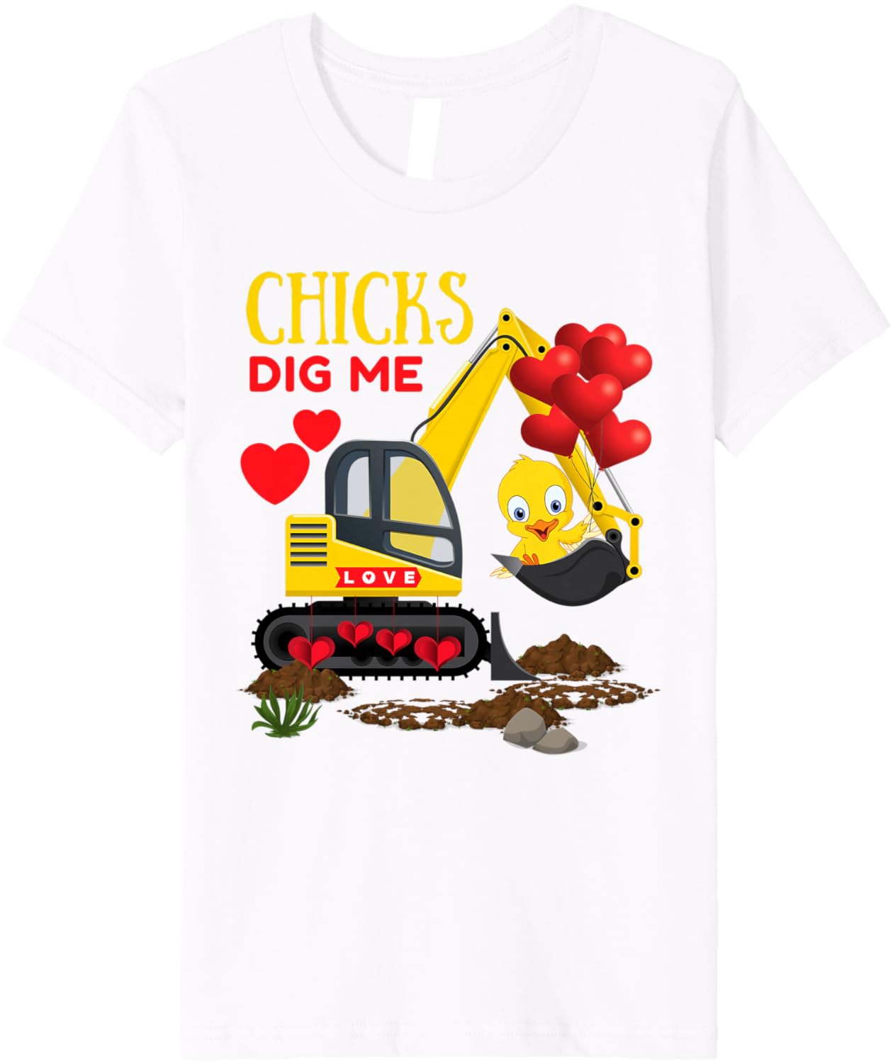 Chicks Dig Me Cute Toddler Kids Boys Valentine's Excavator Premium T-Shirt