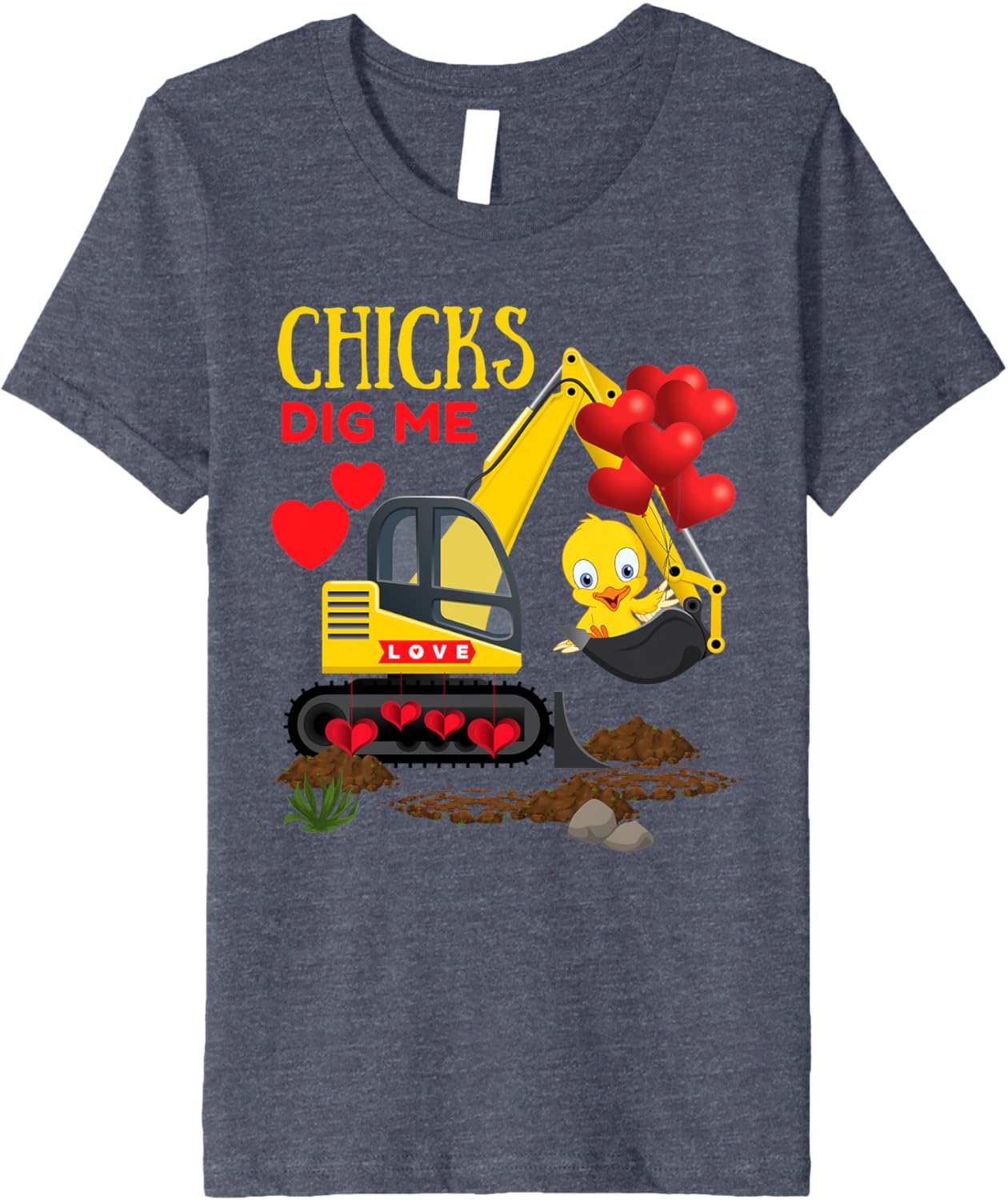 Chicks Dig Me Cute Toddler Kids Boys Valentine's Excavator Premium T-Shirt