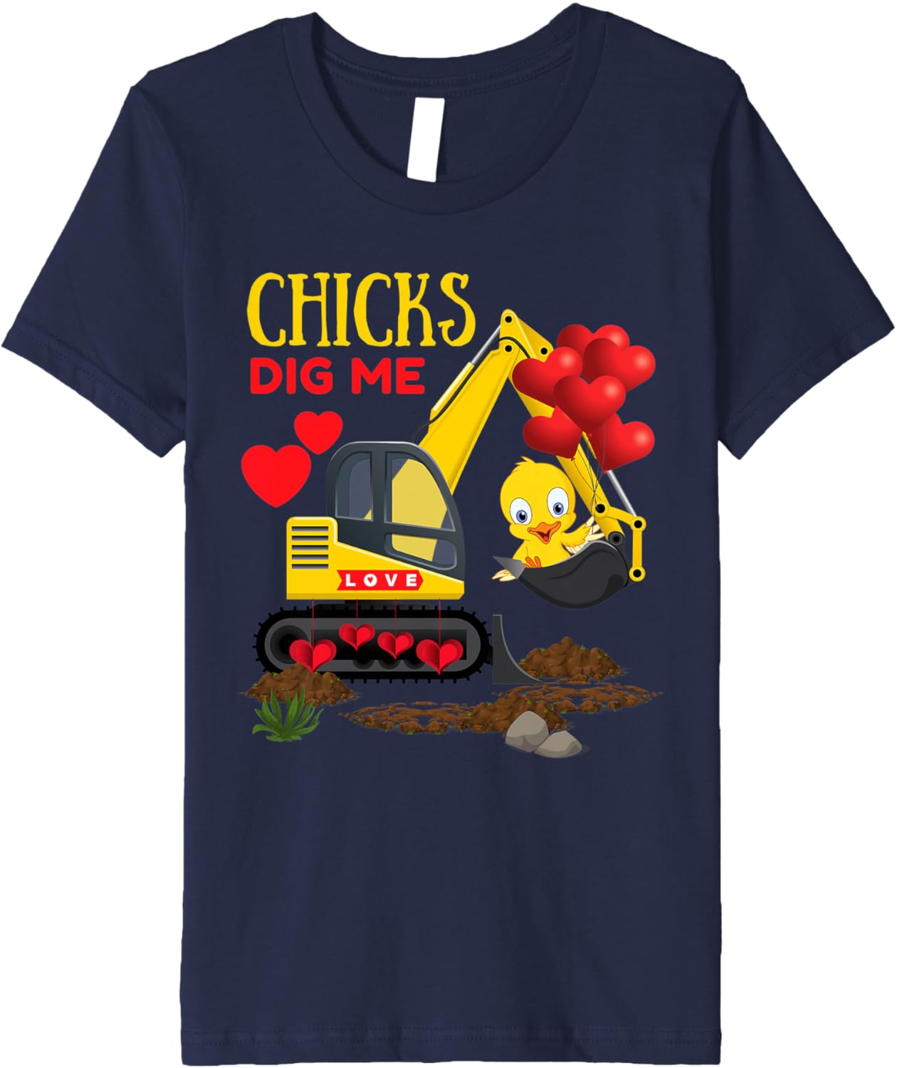 Chicks Dig Me Cute Toddler Kids Boys Valentine's Excavator Premium T-Shirt