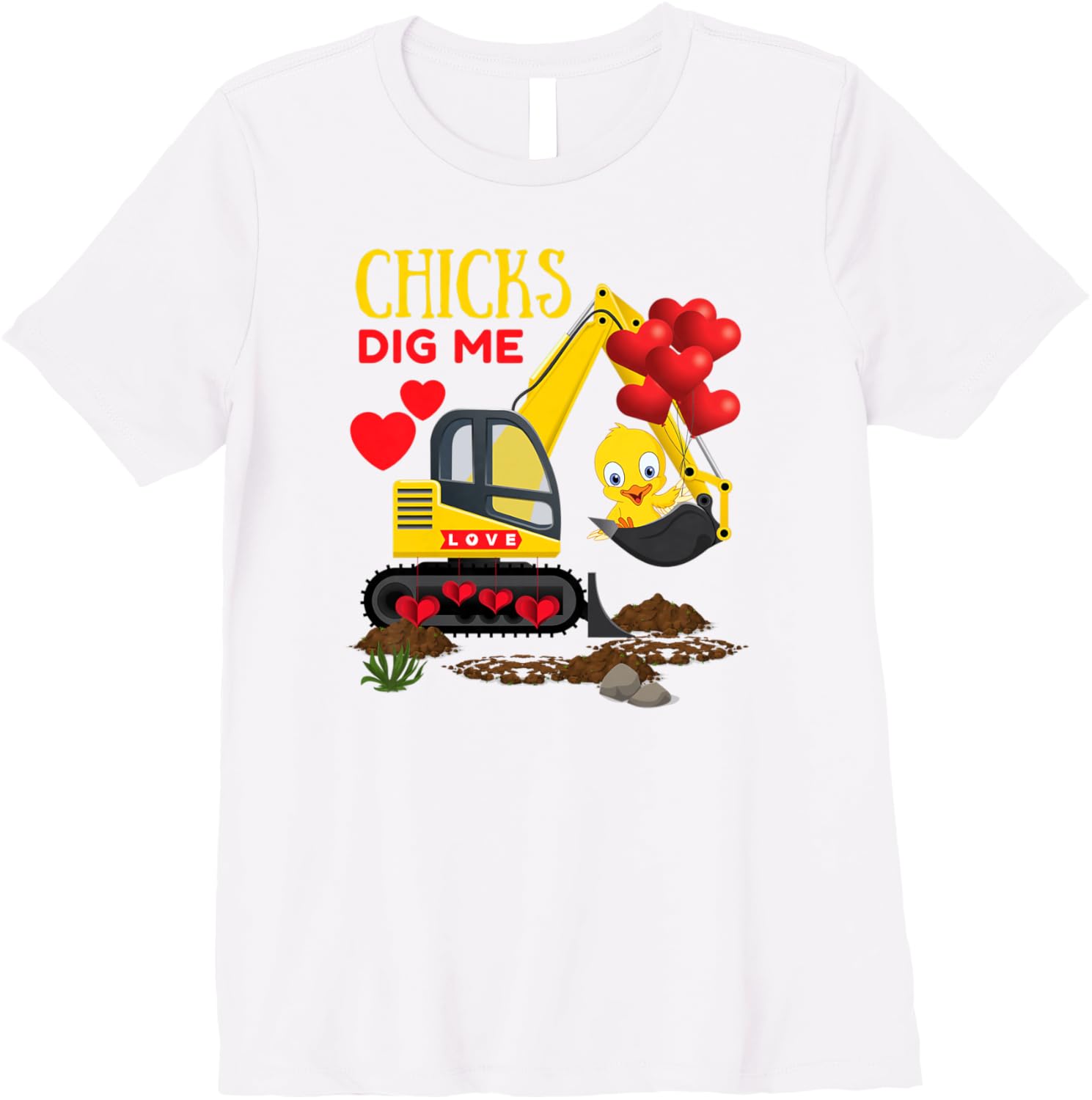 Chicks Dig Me Cute Toddler Kids Boys Valentine's Excavator Premium T-Shirt