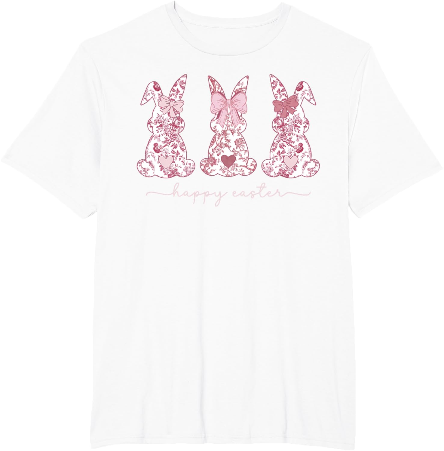 Chinoiserie Easter Bunny Pink Bow Coquette Cute Mom of 3 T-Shirt