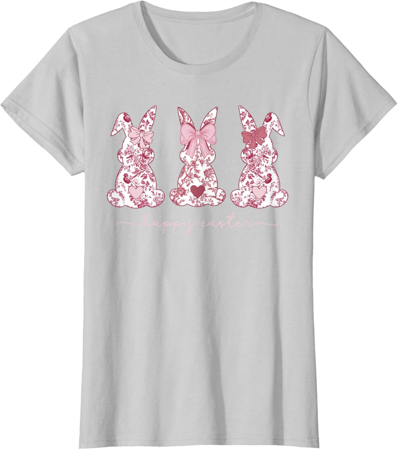 Chinoiserie Easter Bunny Pink Bow Coquette Cute Mom of 3 T-Shirt