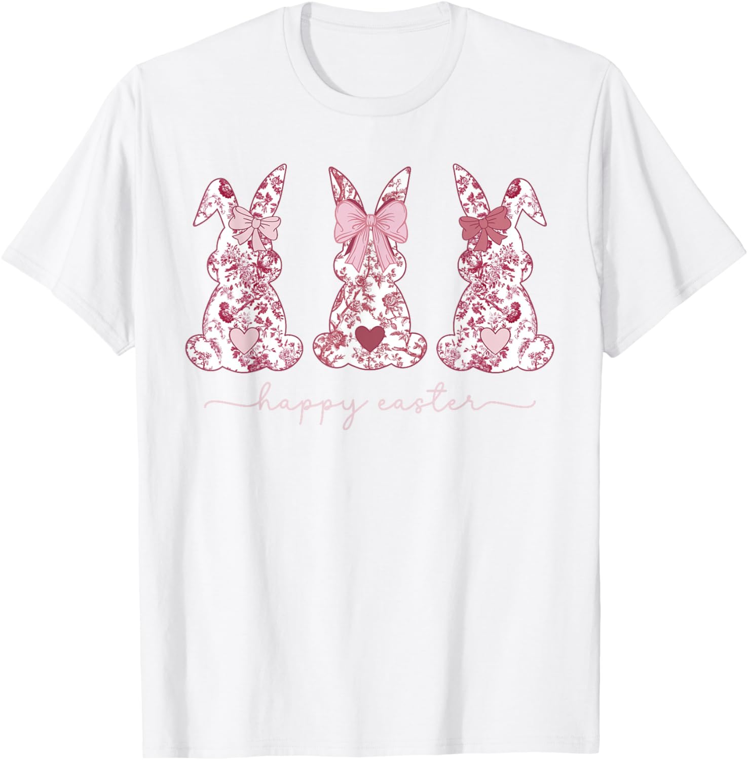 Chinoiserie Easter Bunny Pink Bow Coquette Cute Mom of 3 T-Shirt