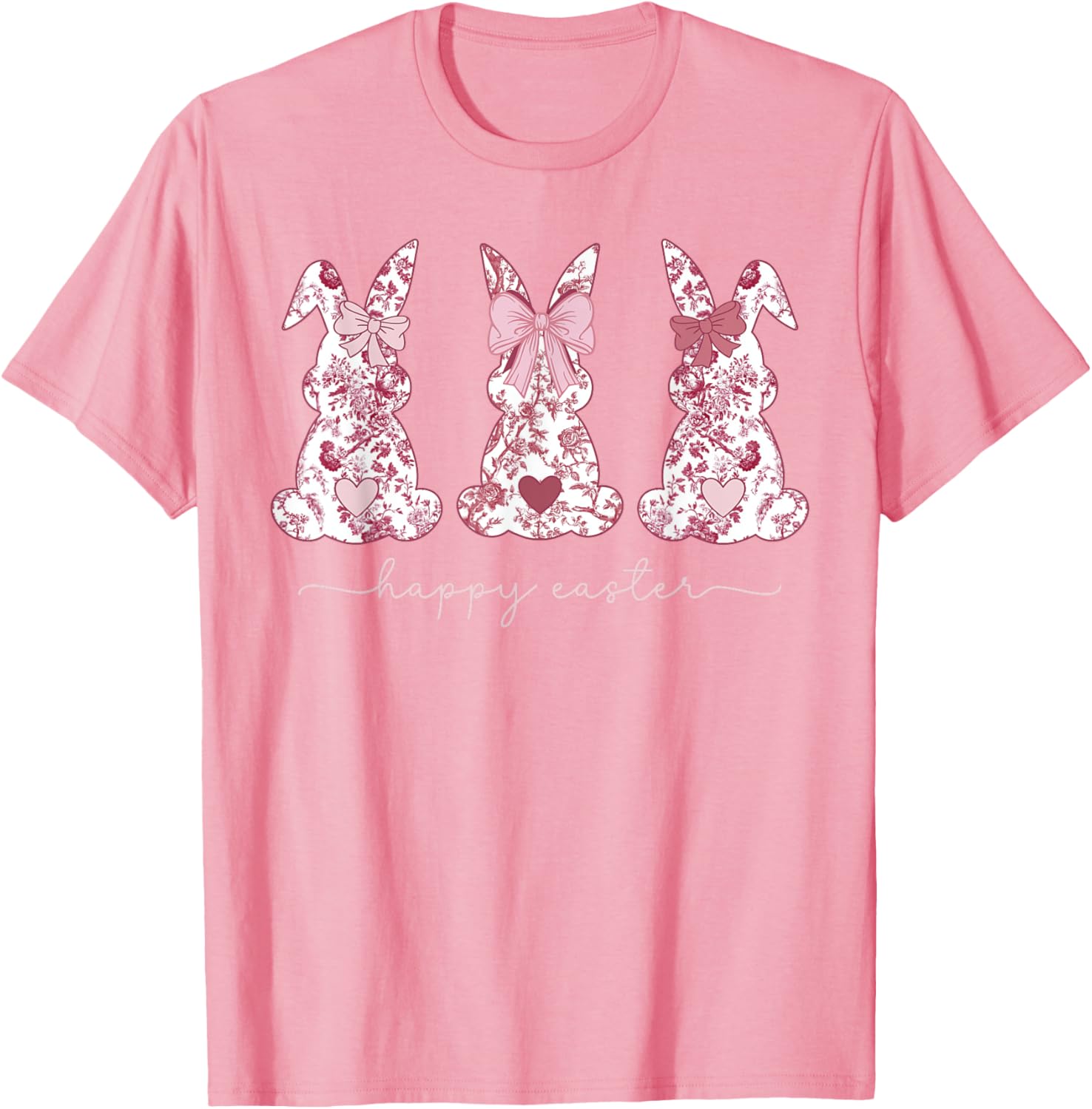 Chinoiserie Easter Bunny Pink Bow Coquette Cute Mom of 3 T-Shirt