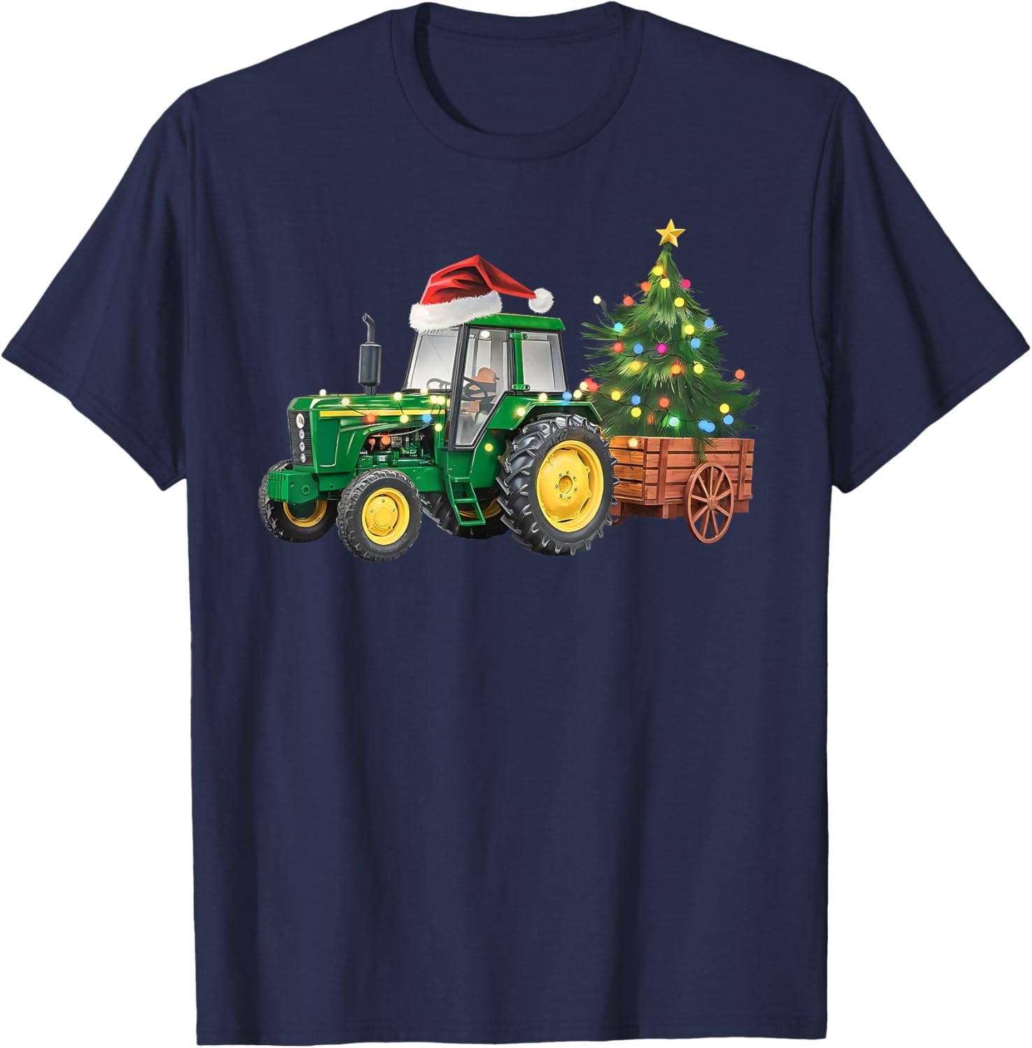 Christmas Farm Tractor Tree Lights Santa Hat Xmas Farmer T-Shirt