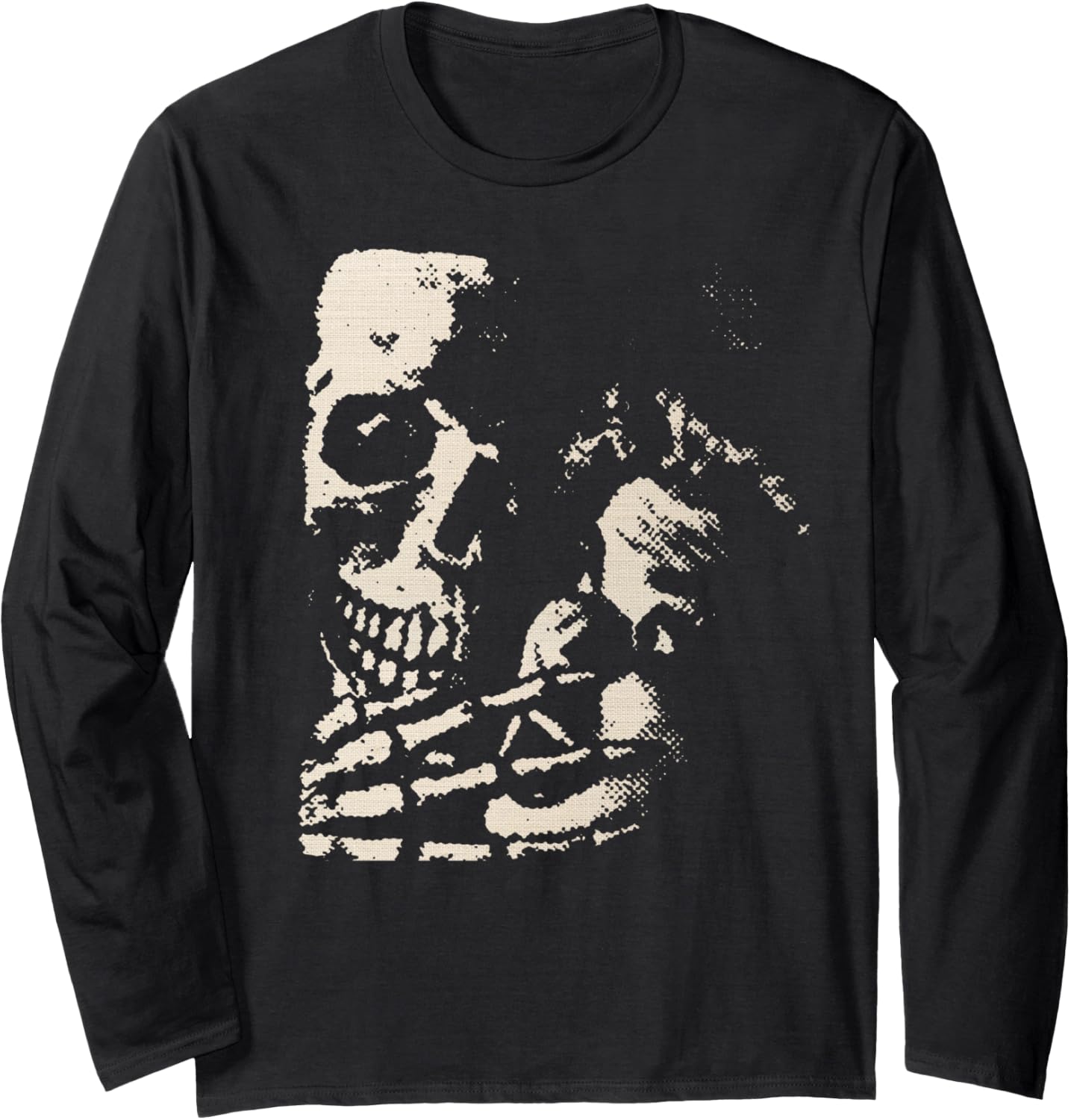 Classic Horror Movie Style Skeleton Face Skull Long Sleeve T-Shirt