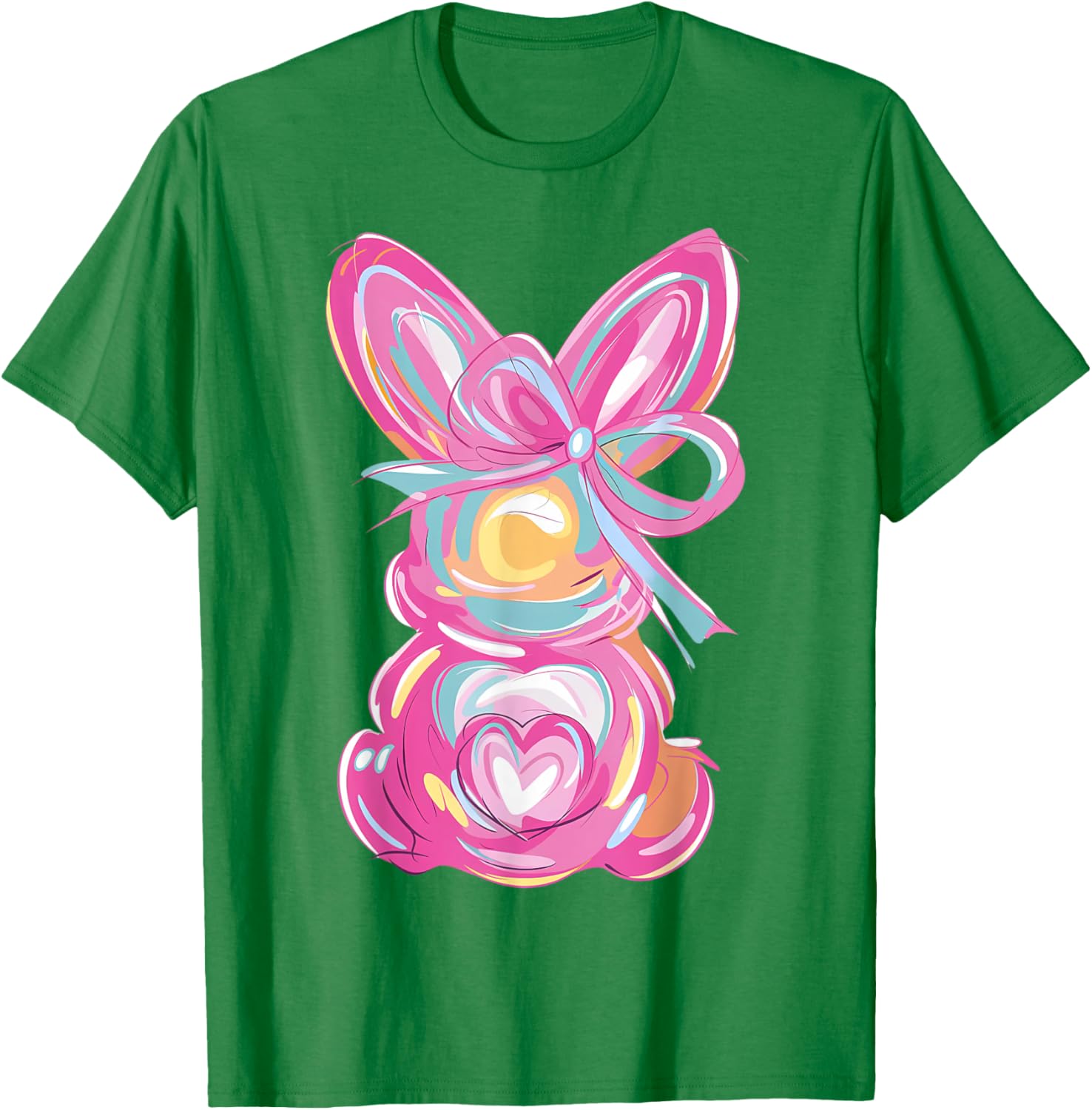 Colorful Bunny Easter Coquette Bow Pink Rabbit Easter Day T-Shirt