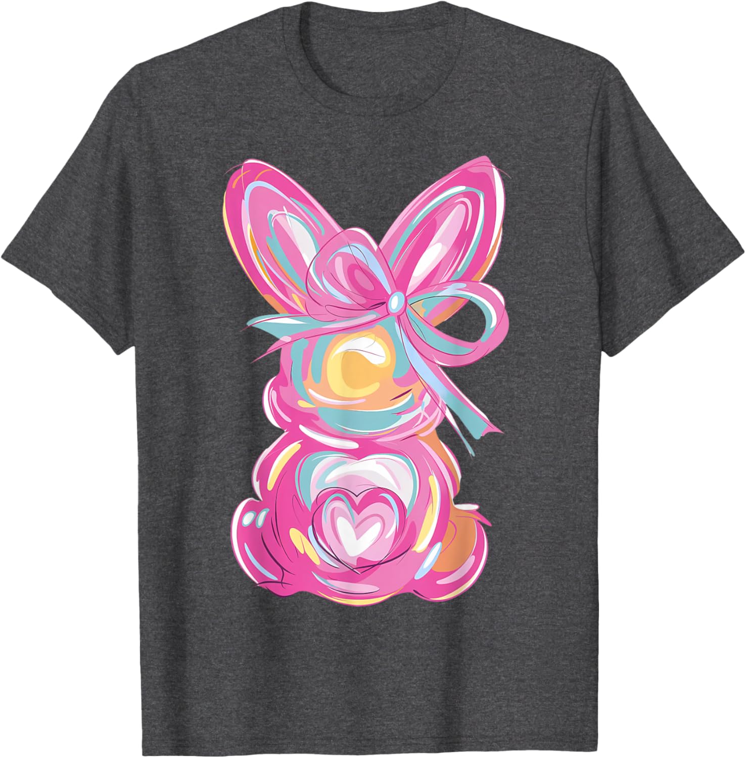 Colorful Bunny Easter Coquette Bow Pink Rabbit Easter Day T-Shirt