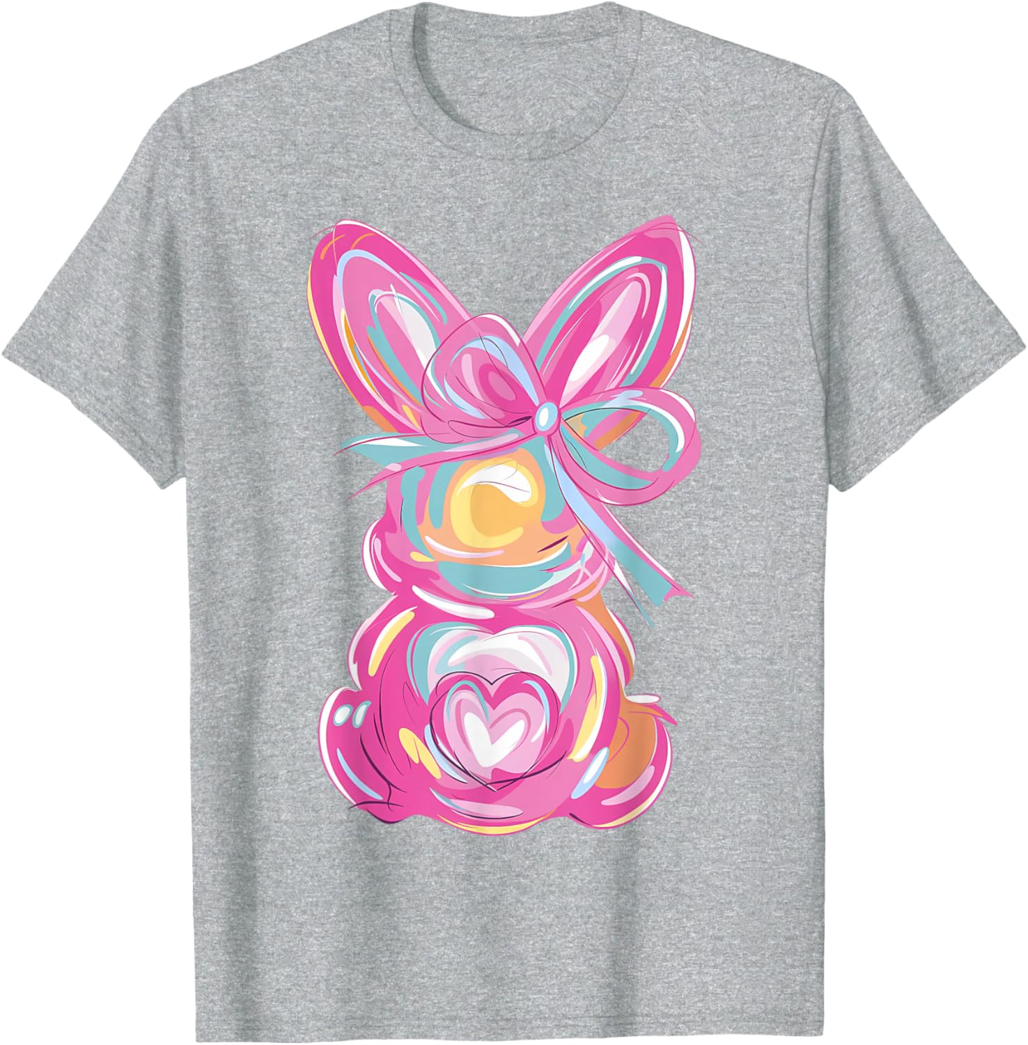 Colorful Bunny Easter Coquette Bow Pink Rabbit Easter Day T-Shirt