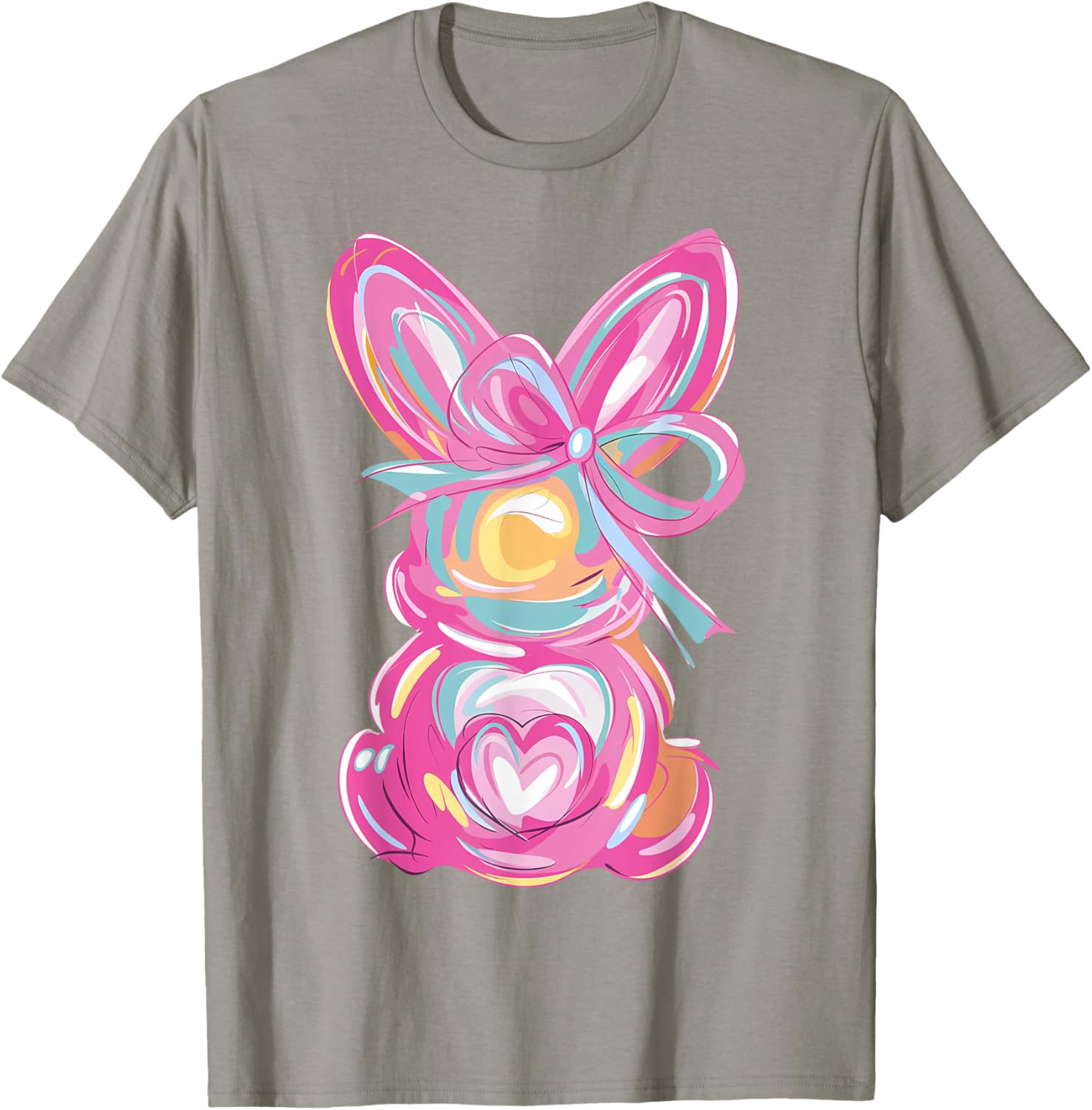 Colorful Bunny Easter Coquette Bow Pink Rabbit Easter Day T-Shirt