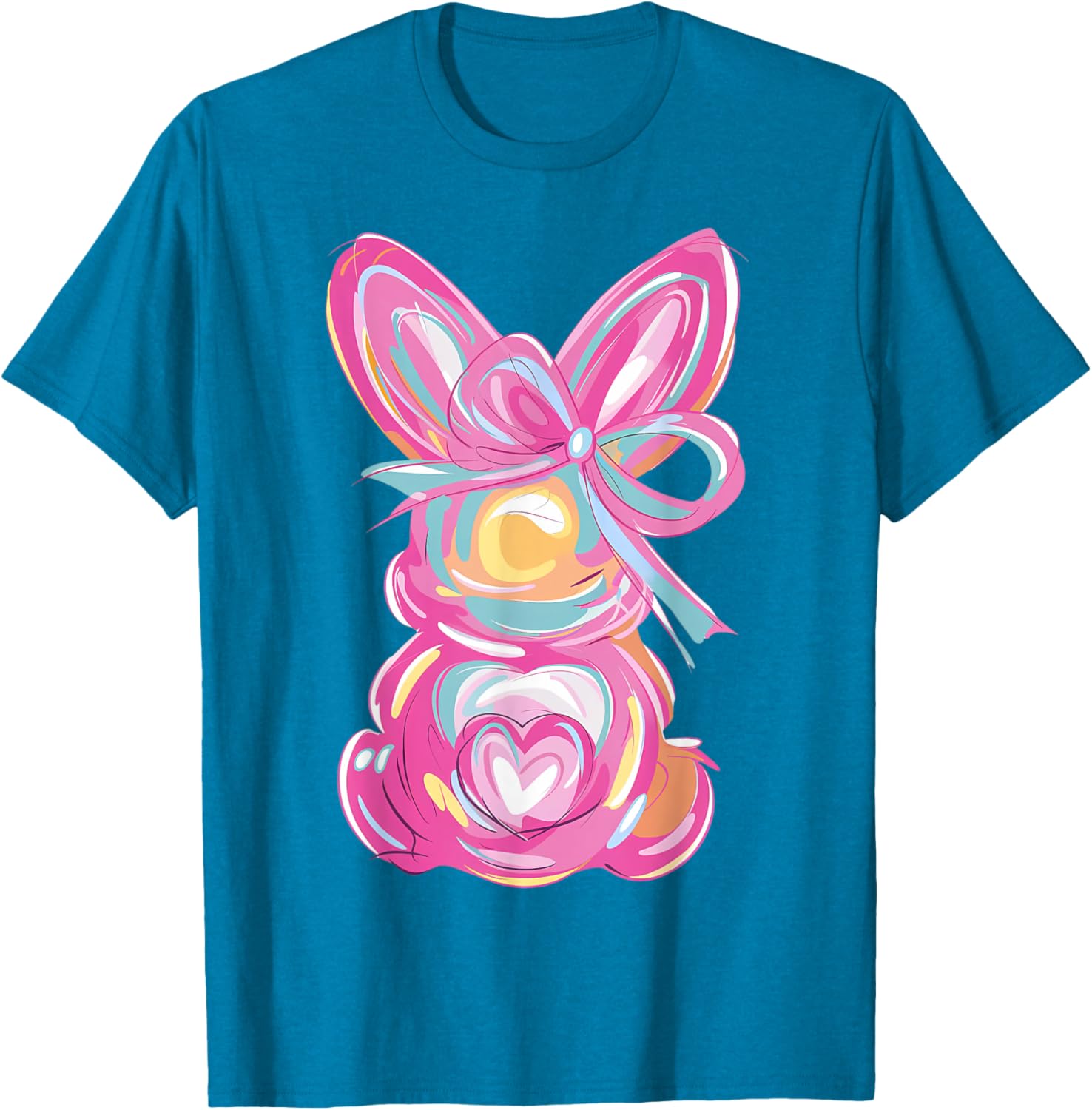 Colorful Bunny Easter Coquette Bow Pink Rabbit Easter Day T-Shirt