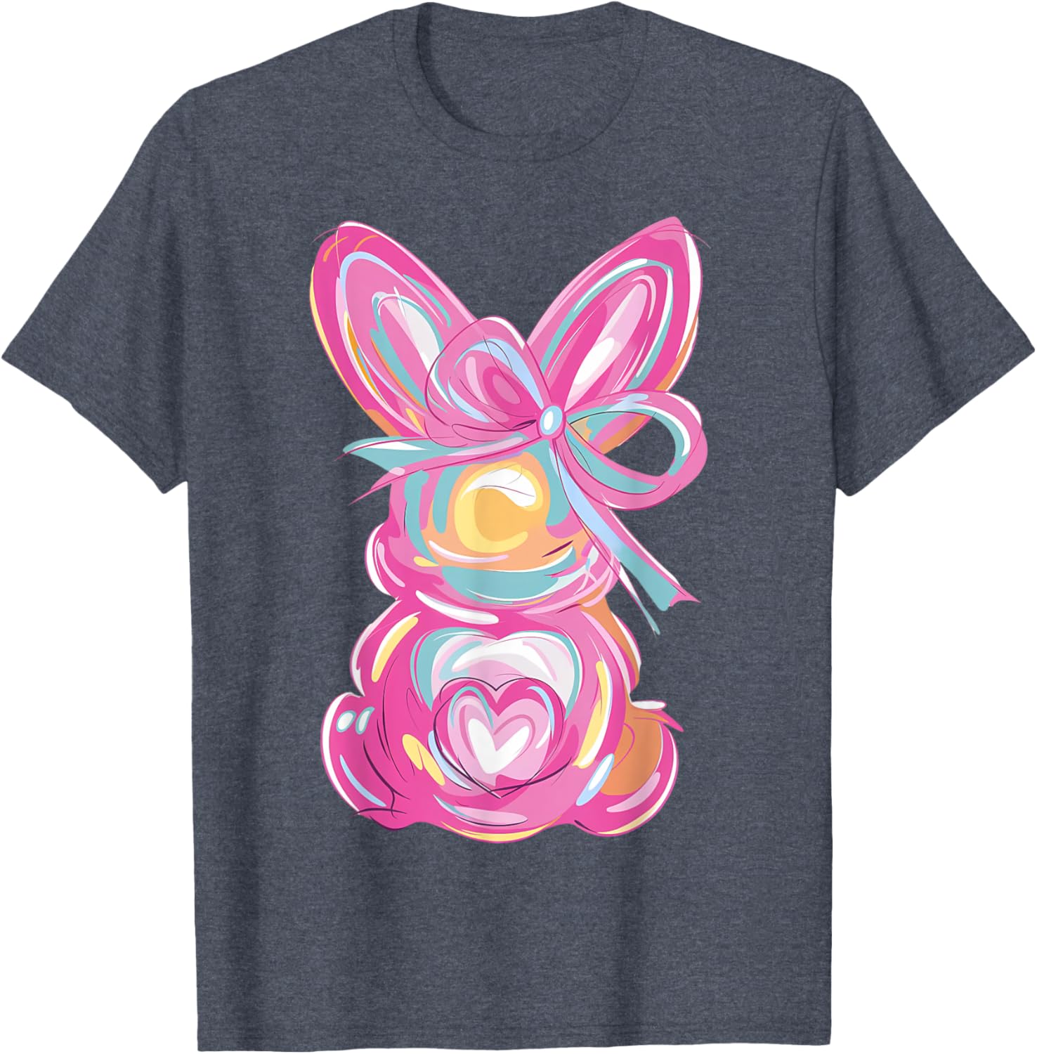 Colorful Bunny Easter Coquette Bow Pink Rabbit Easter Day T-Shirt