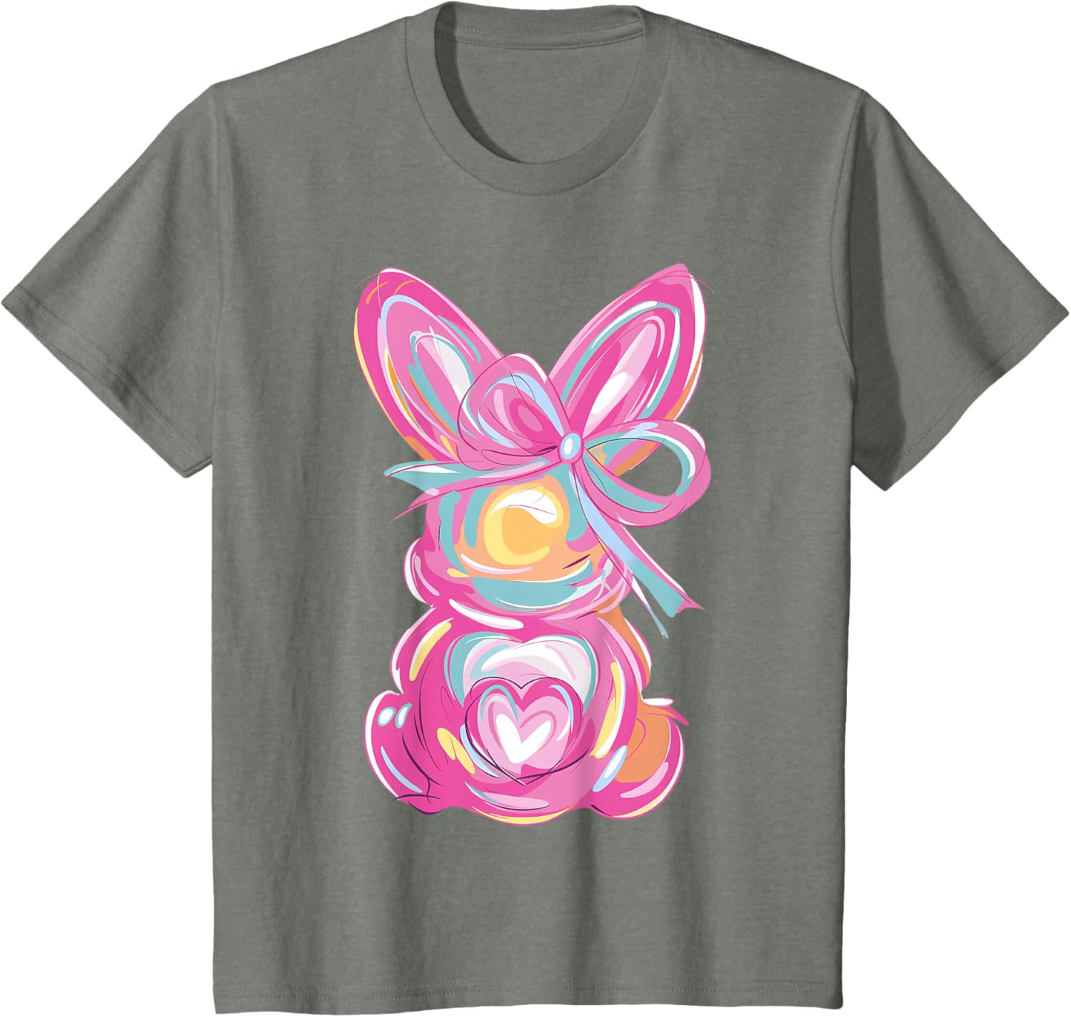 Colorful Bunny Easter Coquette Bow Pink Rabbit Easter Day T-Shirt