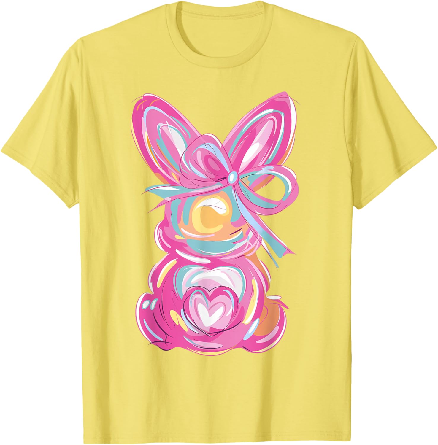 Colorful Bunny Easter Coquette Bow Pink Rabbit Easter Day T-Shirt