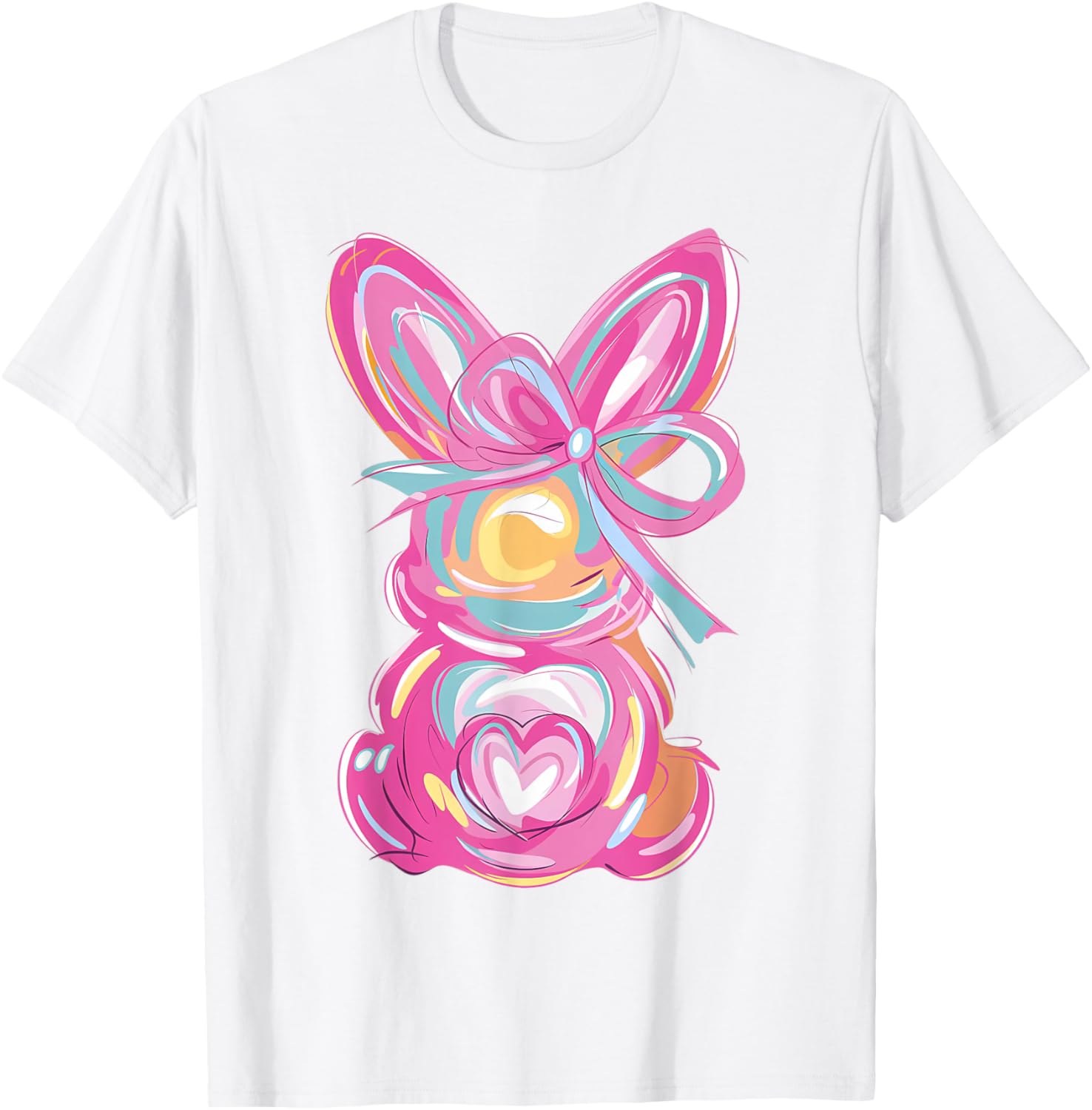 Colorful Bunny Easter Coquette Bow Pink Rabbit Easter Day T-Shirt