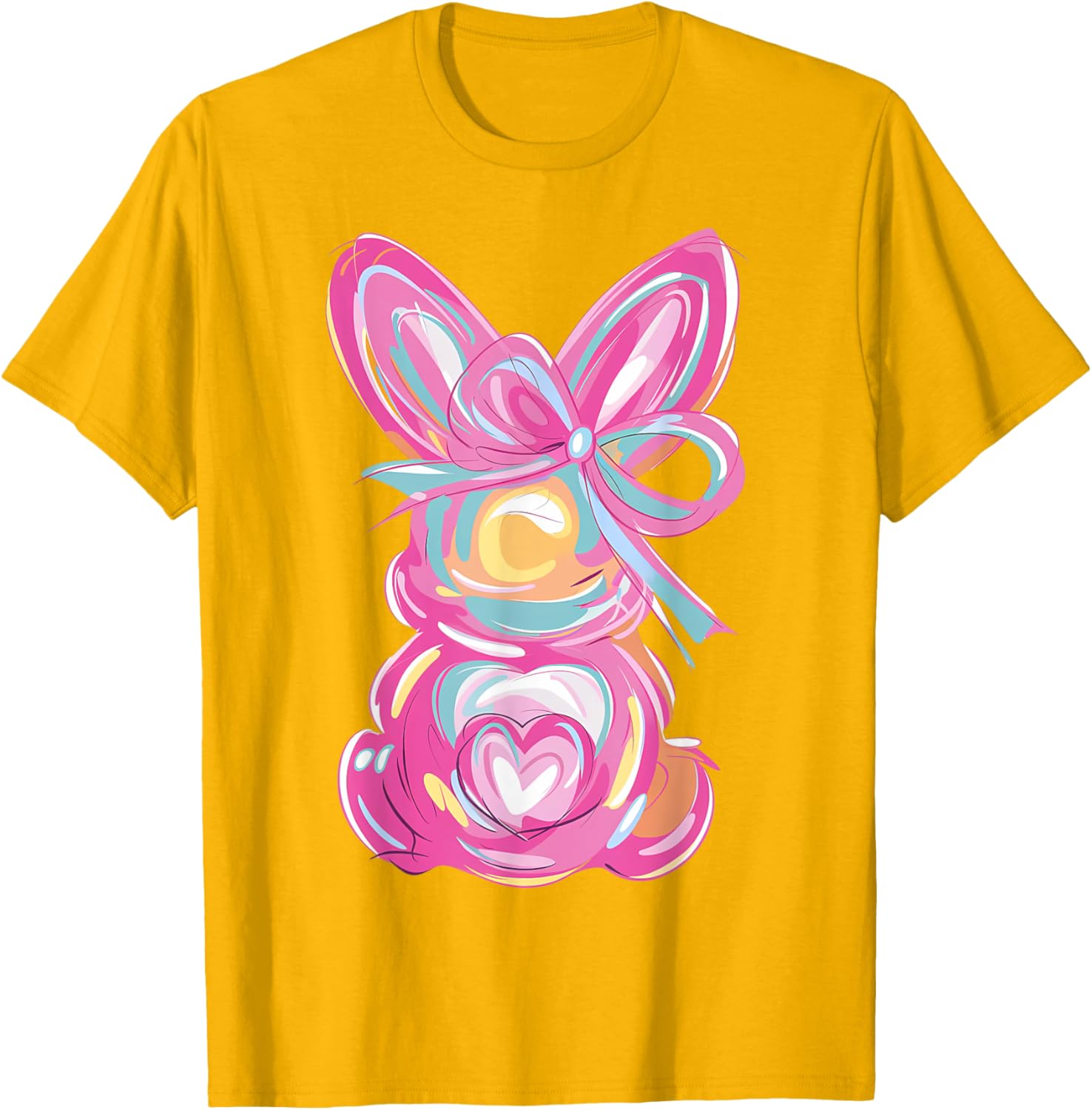 Colorful Bunny Easter Coquette Bow Pink Rabbit Easter Day T-Shirt