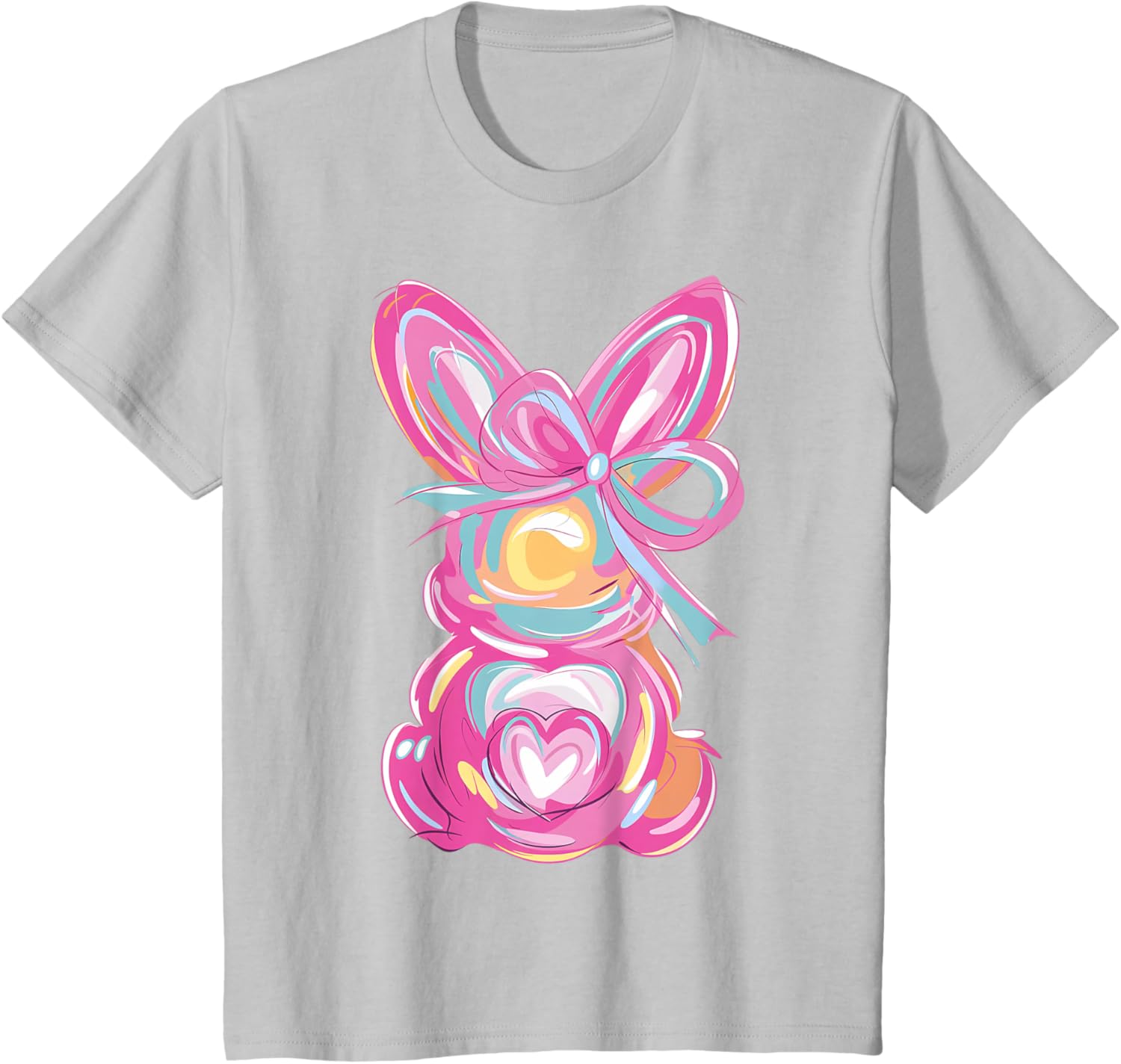 Colorful Bunny Easter Coquette Bow Pink Rabbit Easter Day T-Shirt