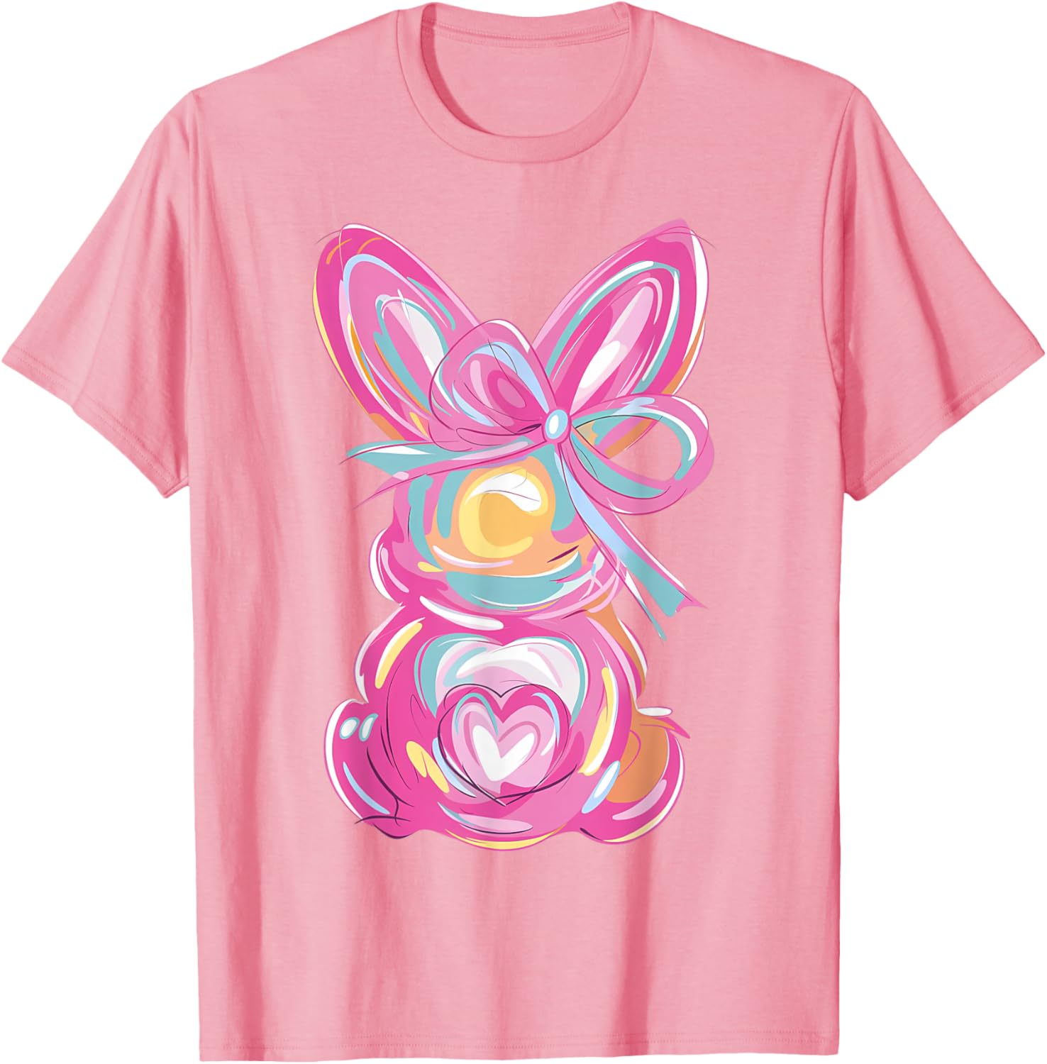 Colorful Bunny Easter Coquette Bow Pink Rabbit Easter Day T-Shirt