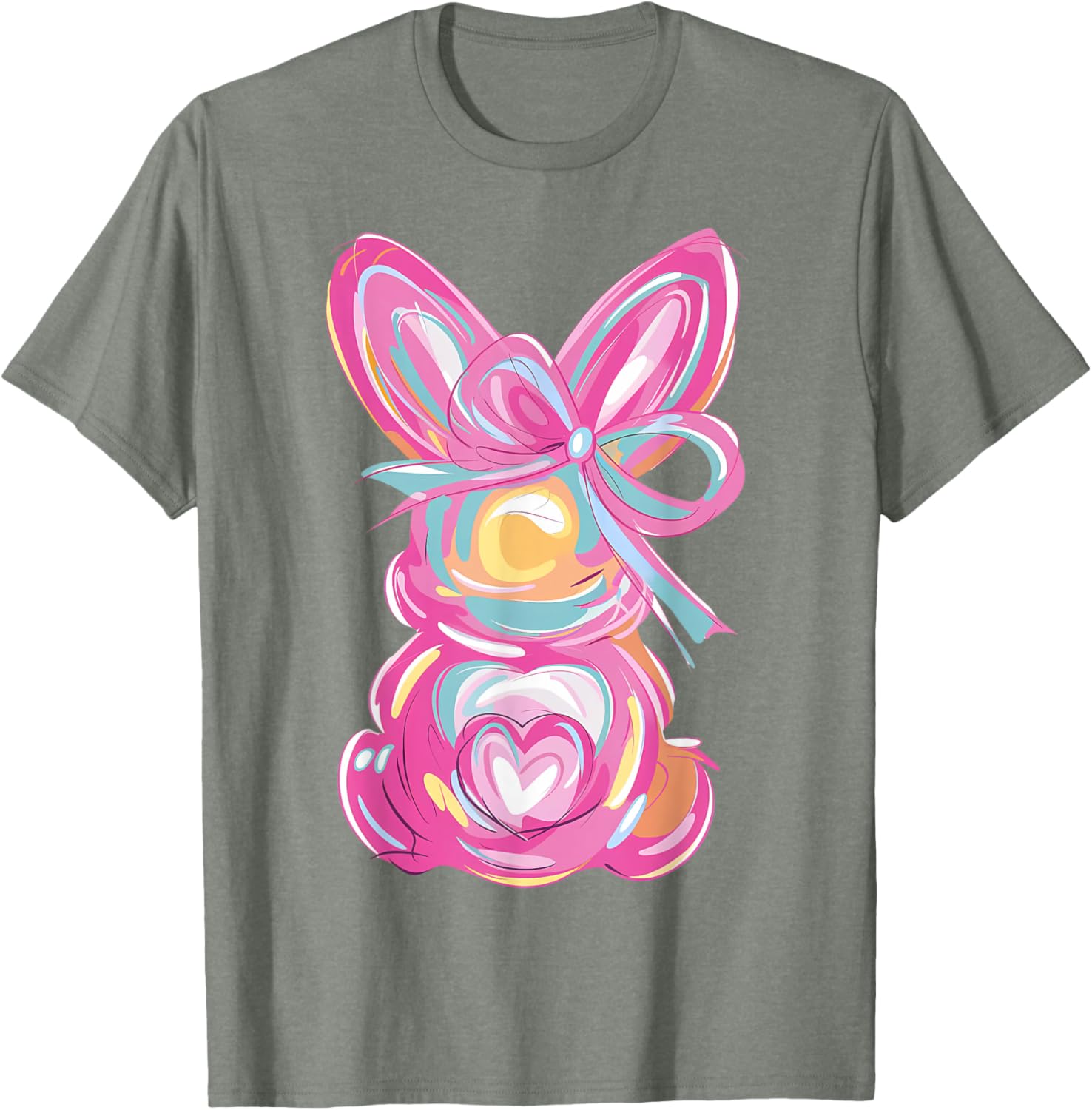 Colorful Bunny Easter Coquette Bow Pink Rabbit Easter Day T-Shirt