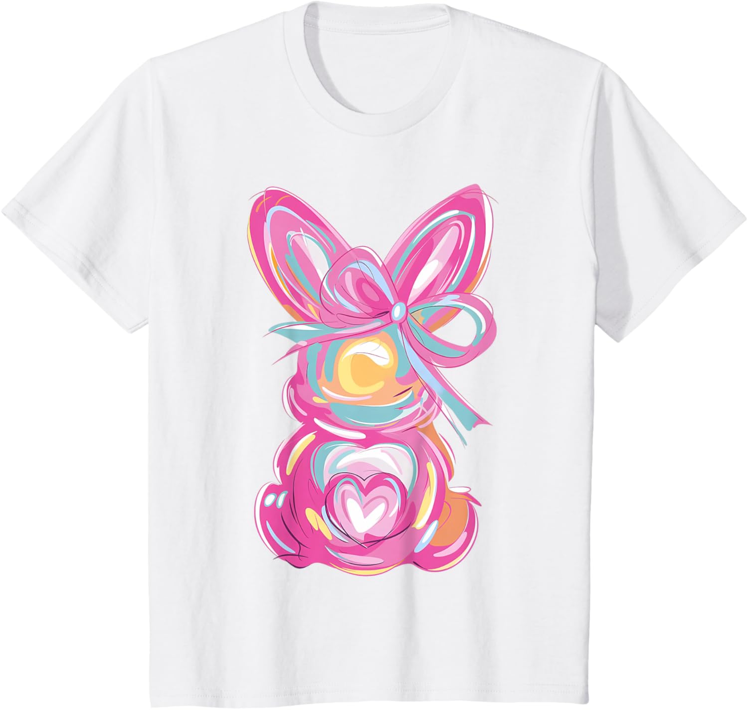 Colorful Bunny Easter Coquette Bow Pink Rabbit Easter Day T-Shirt