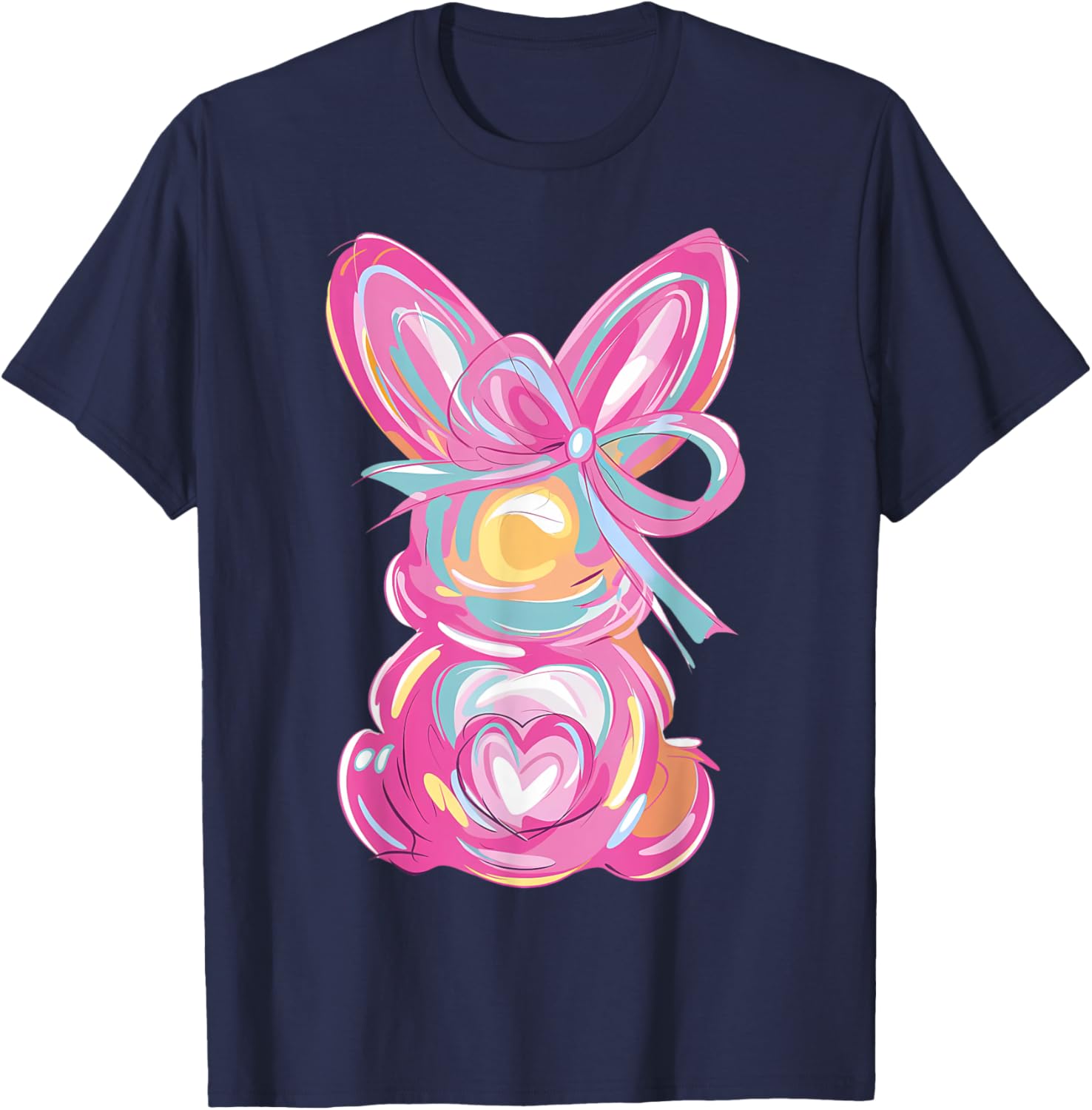 Colorful Bunny Easter Coquette Bow Pink Rabbit Easter Day T-Shirt