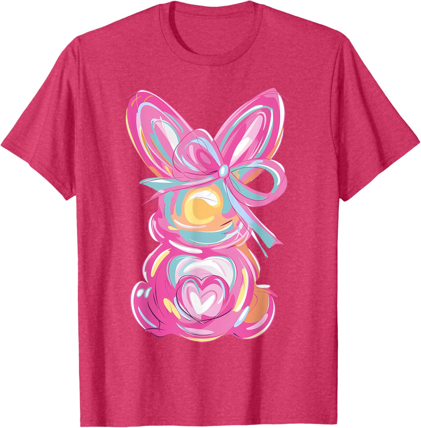 Colorful Bunny Easter Coquette Bow Pink Rabbit Easter Day T-Shirt