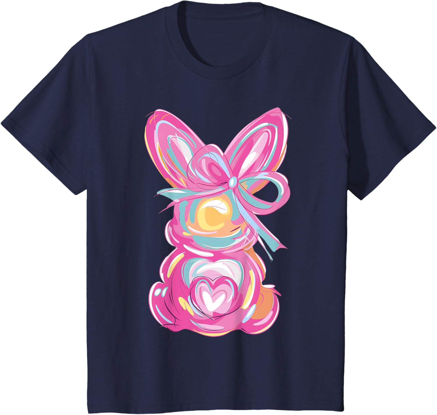 Colorful Bunny Easter Coquette Bow Pink Rabbit Easter Day T-Shirt