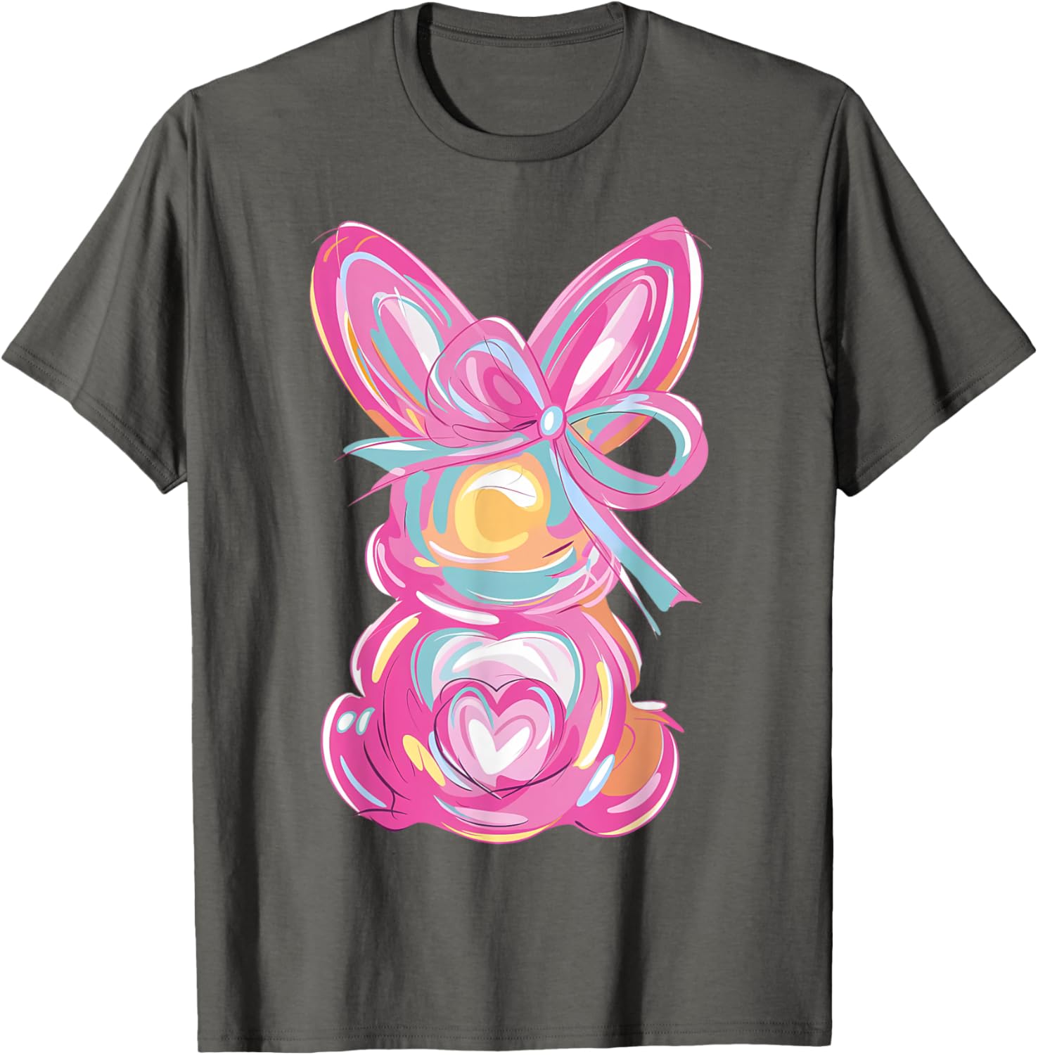 Colorful Bunny Easter Coquette Bow Pink Rabbit Easter Day T-Shirt