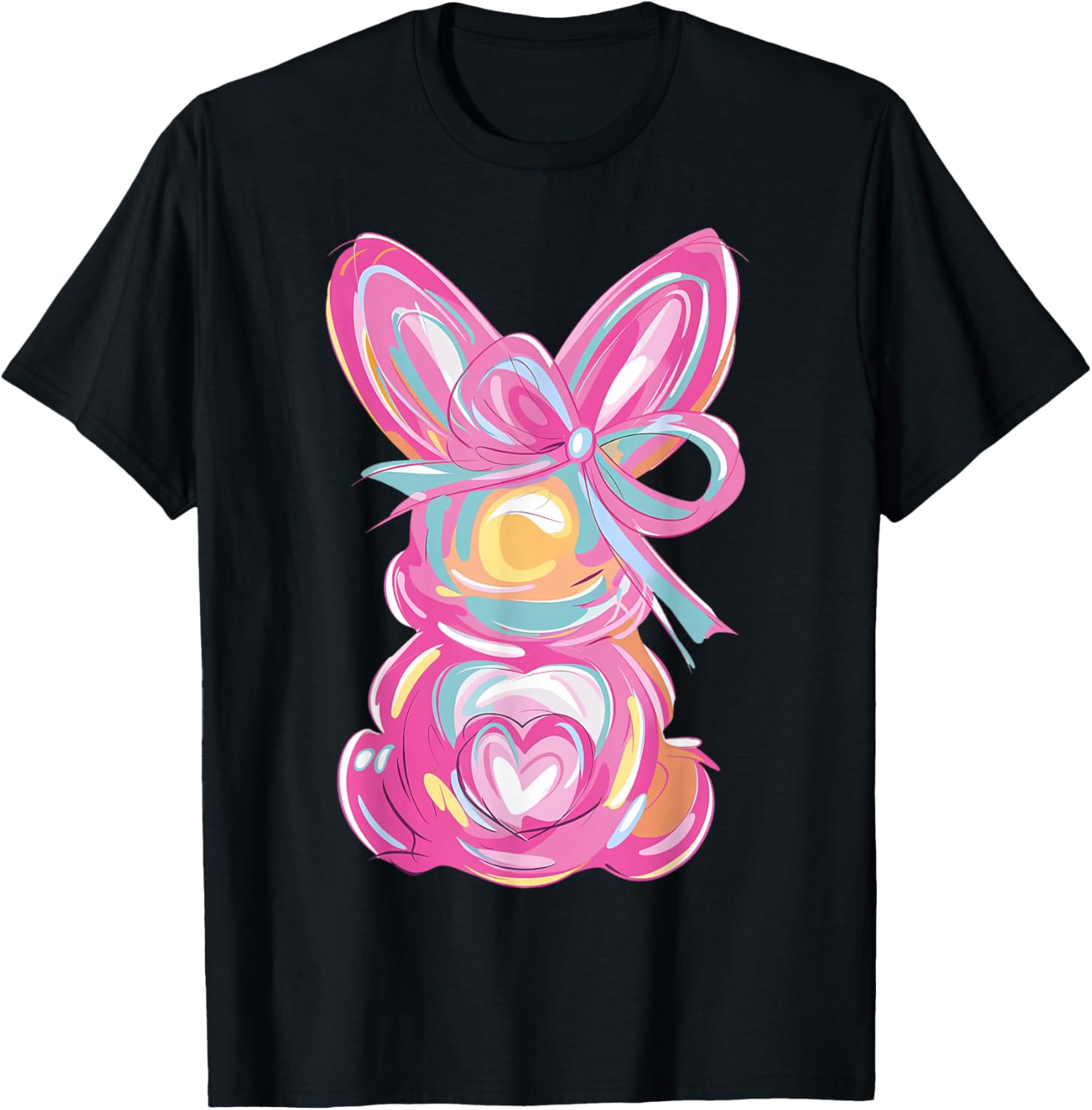 Colorful Bunny Easter Coquette Bow Pink Rabbit Easter Day T-Shirt