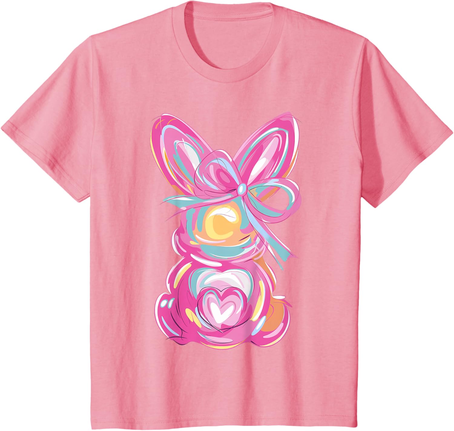 Colorful Bunny Easter Coquette Bow Pink Rabbit Easter Day T-Shirt