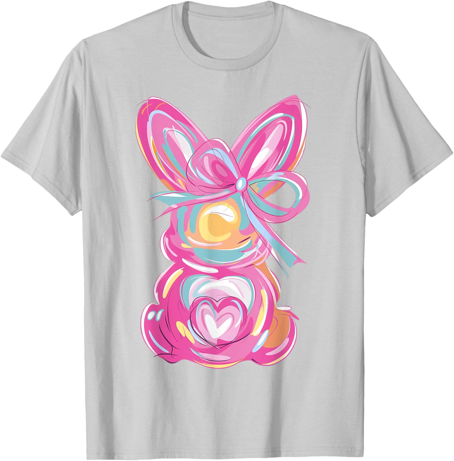 Colorful Bunny Easter Coquette Bow Pink Rabbit Easter Day T-Shirt