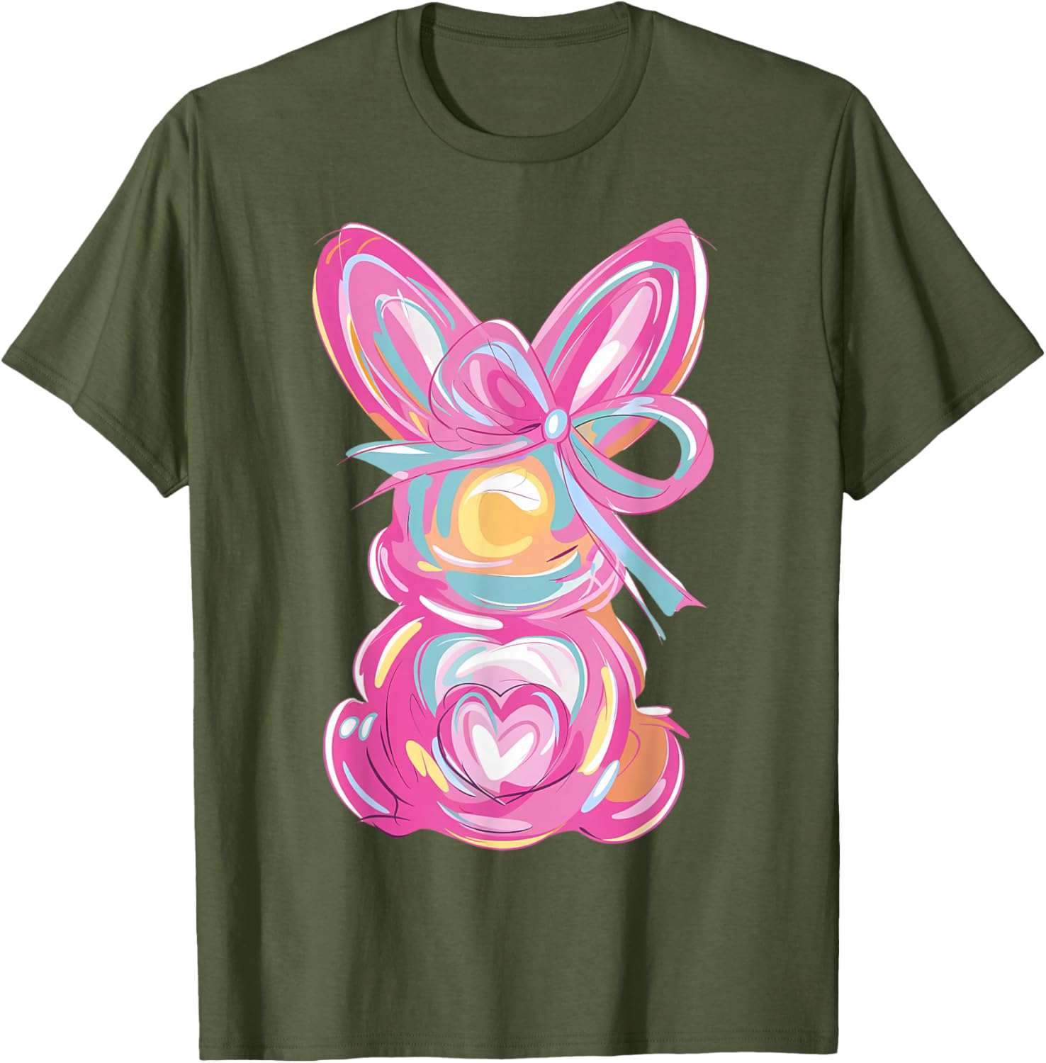 Colorful Bunny Easter Coquette Bow Pink Rabbit Easter Day T-Shirt