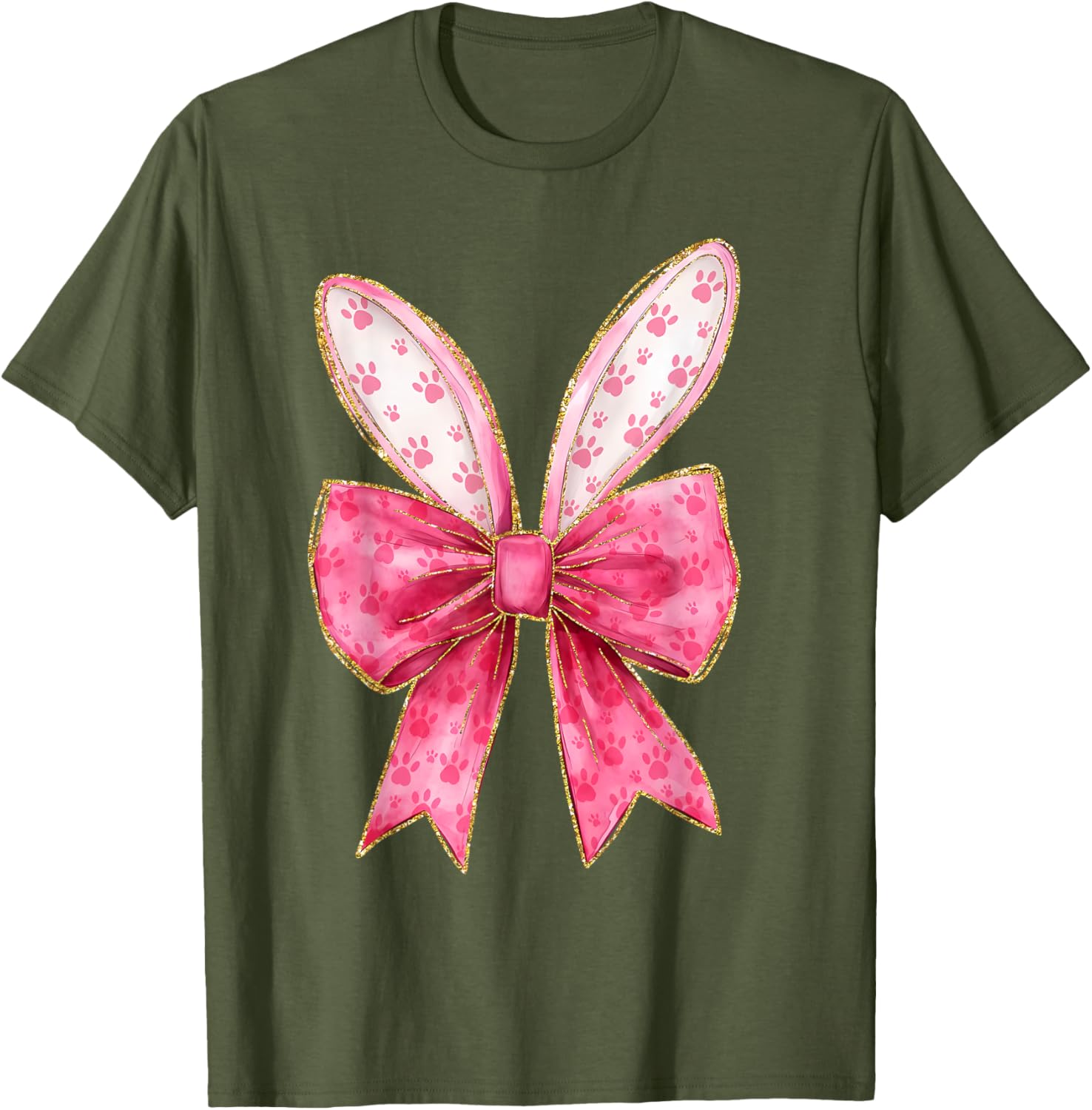 Coquette Bow Bunny Ears Easter Cute Pink Rabbit Women Girls T-Shirt