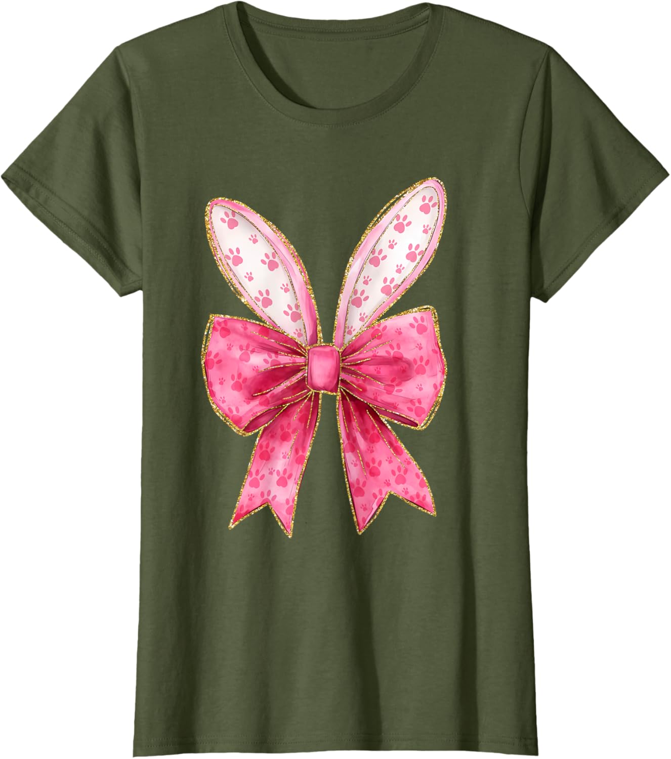 Coquette Bow Bunny Ears Easter Cute Pink Rabbit Women Girls T-Shirt