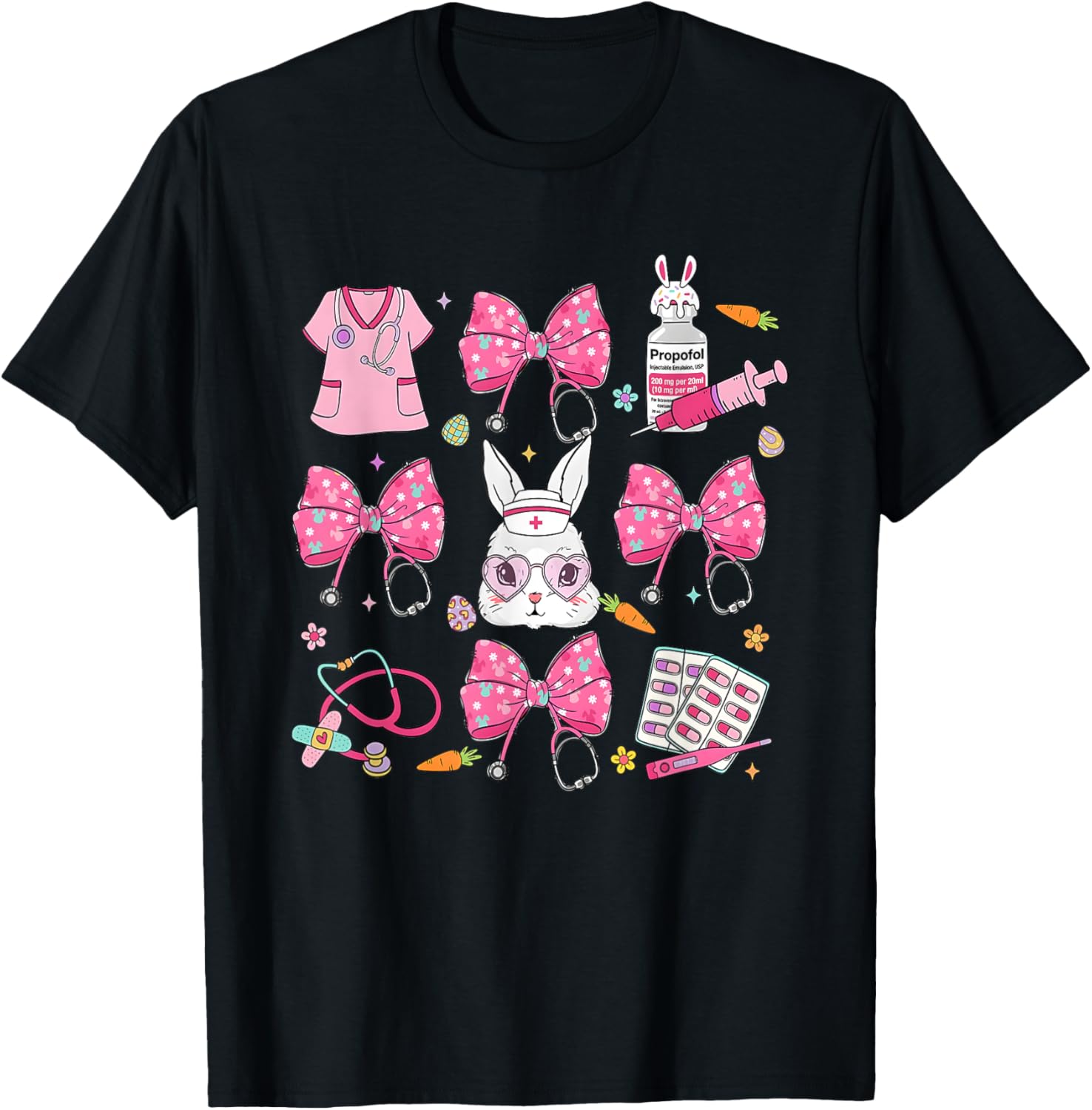 Coquette Bow Bunny Nurse Easter Day Nurse Easter Happy T-Shirt