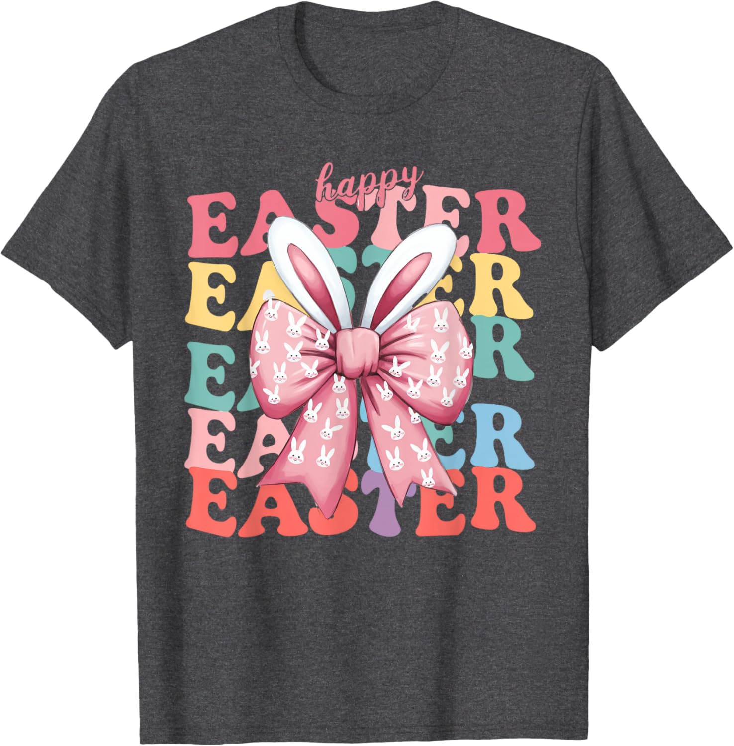 Coquette Bow Easter Bunny Ears Shirt Cute Pink Groovy Rabbit T-Shirt
