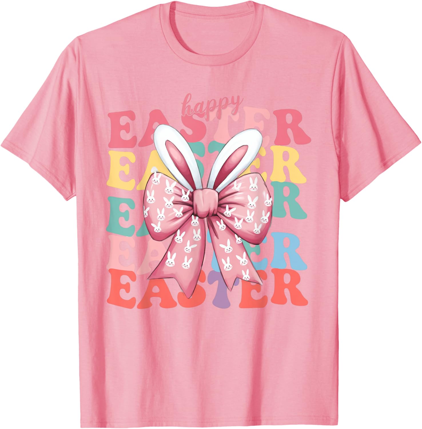 Coquette Bow Easter Bunny Ears Shirt Cute Pink Groovy Rabbit T-Shirt
